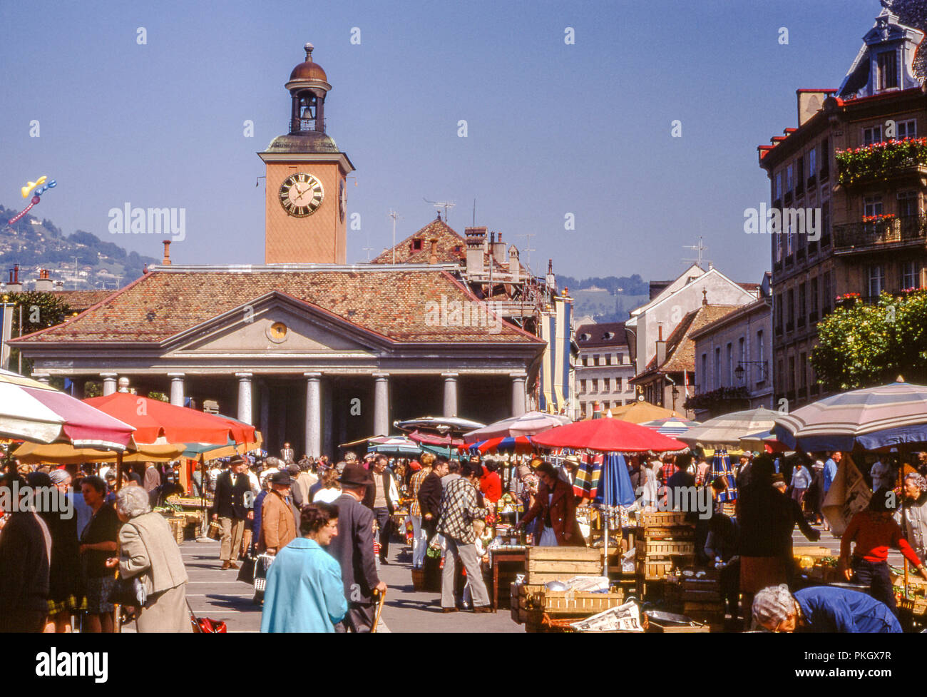 La Grenette, Vevey Market in the Canton of Vaud, Switzerland. Original archive image taken in September 1971. Stock Photo