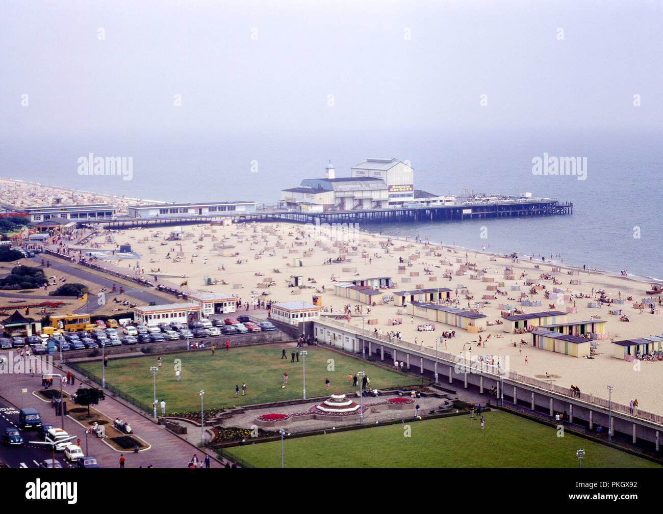 View of Britannia Pier and Gold Mile from Atlantis Resort Tower at Great Yarmouth, Norfolk in September, 1971 - Original Archival Image Stock Photo