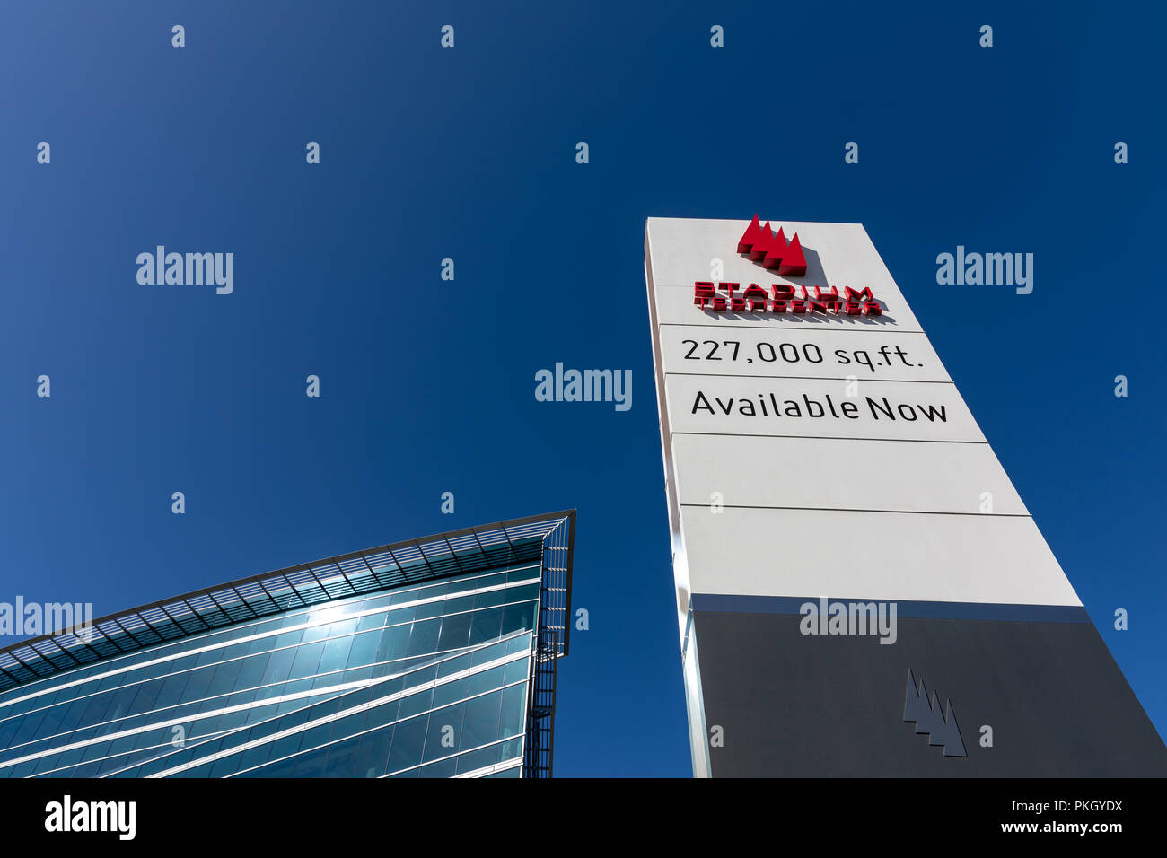 Stadium Techcenter – 227,000 sq.ft. available now, sign outside building; Santa Clara, California, USA Stock Photo