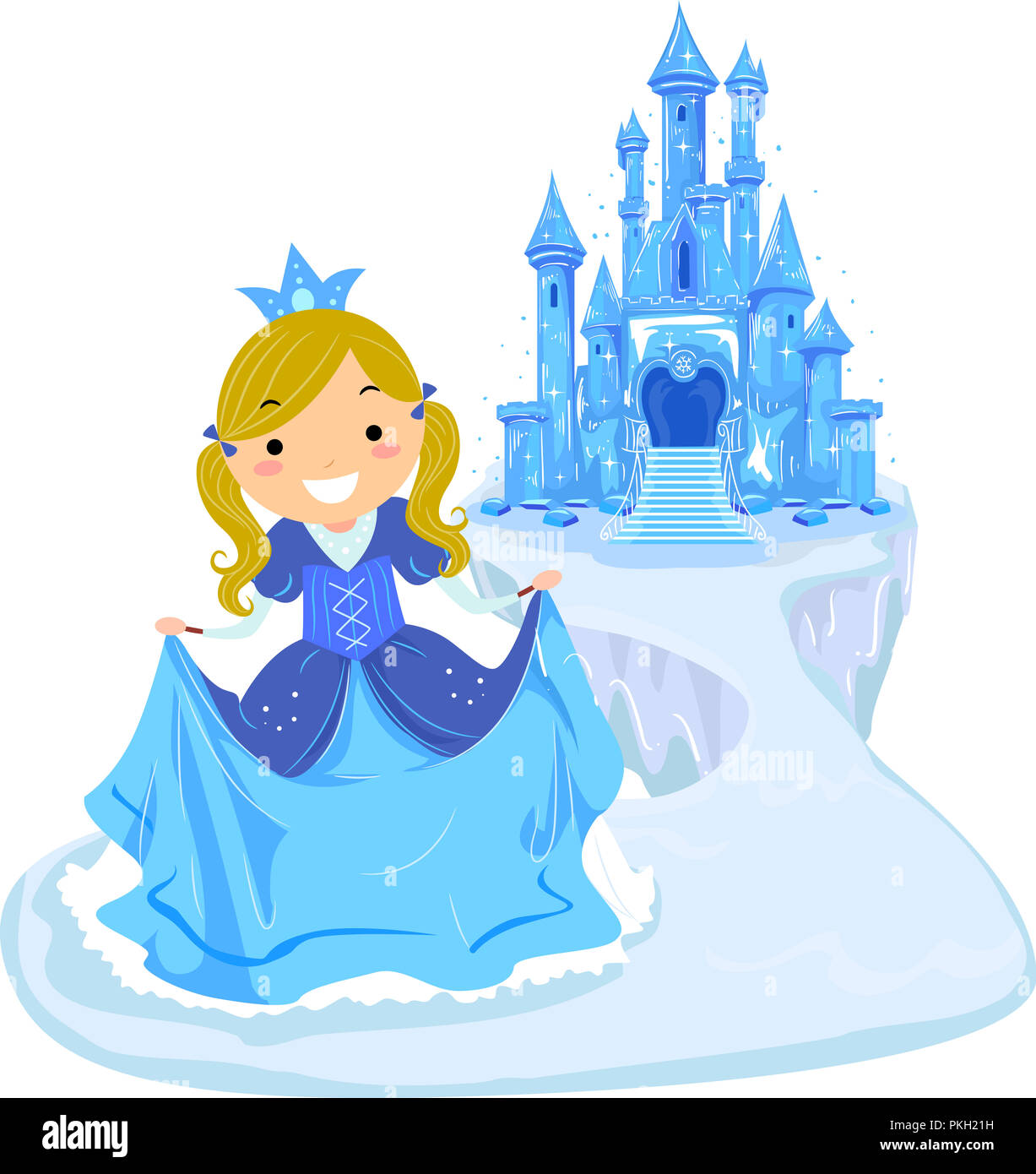 Illustration of a Kid Girl Ice Princess Wearing Gown and Crown In Front of an Ice Castle Stock Photo - Alamy Illustration of a Kid Girl Ice Princess Wearing Gown and Crown In Front of an Ice Castle Stock Photo - Alamy