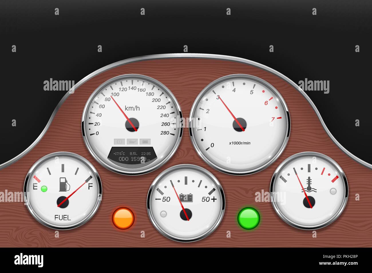 Car dashboard panel decorated with wood Stock Vector