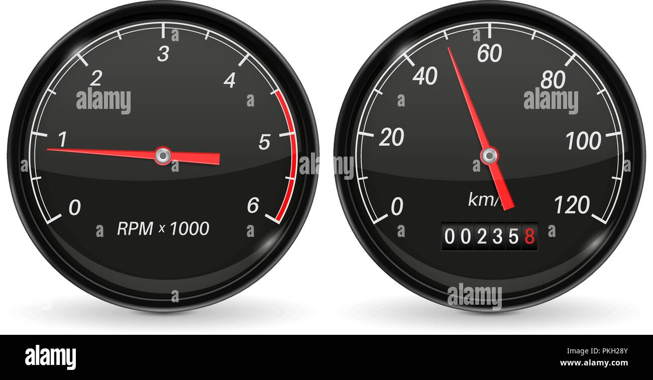 Speedometer and tachometer. Black car dashboard gauges Stock Vector