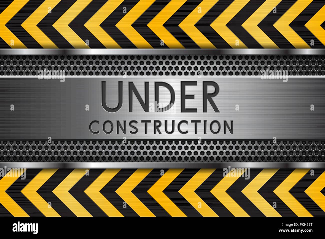 Under construction background. Metal texture with yellow elements Stock Vector