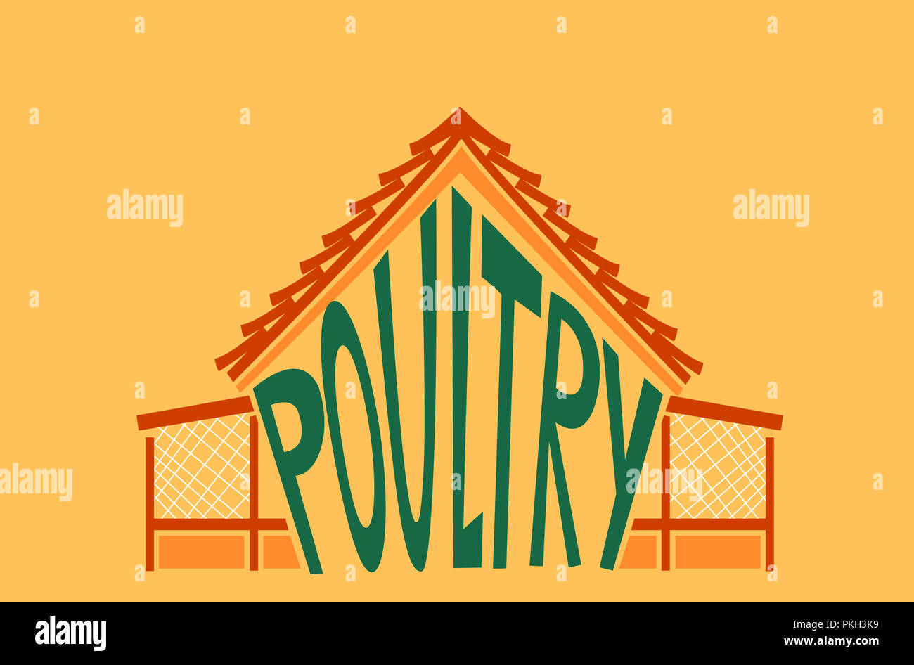 Poultry Lettering Illustration of a Chicken Coop with Poultry Lettering Inside Stock ...