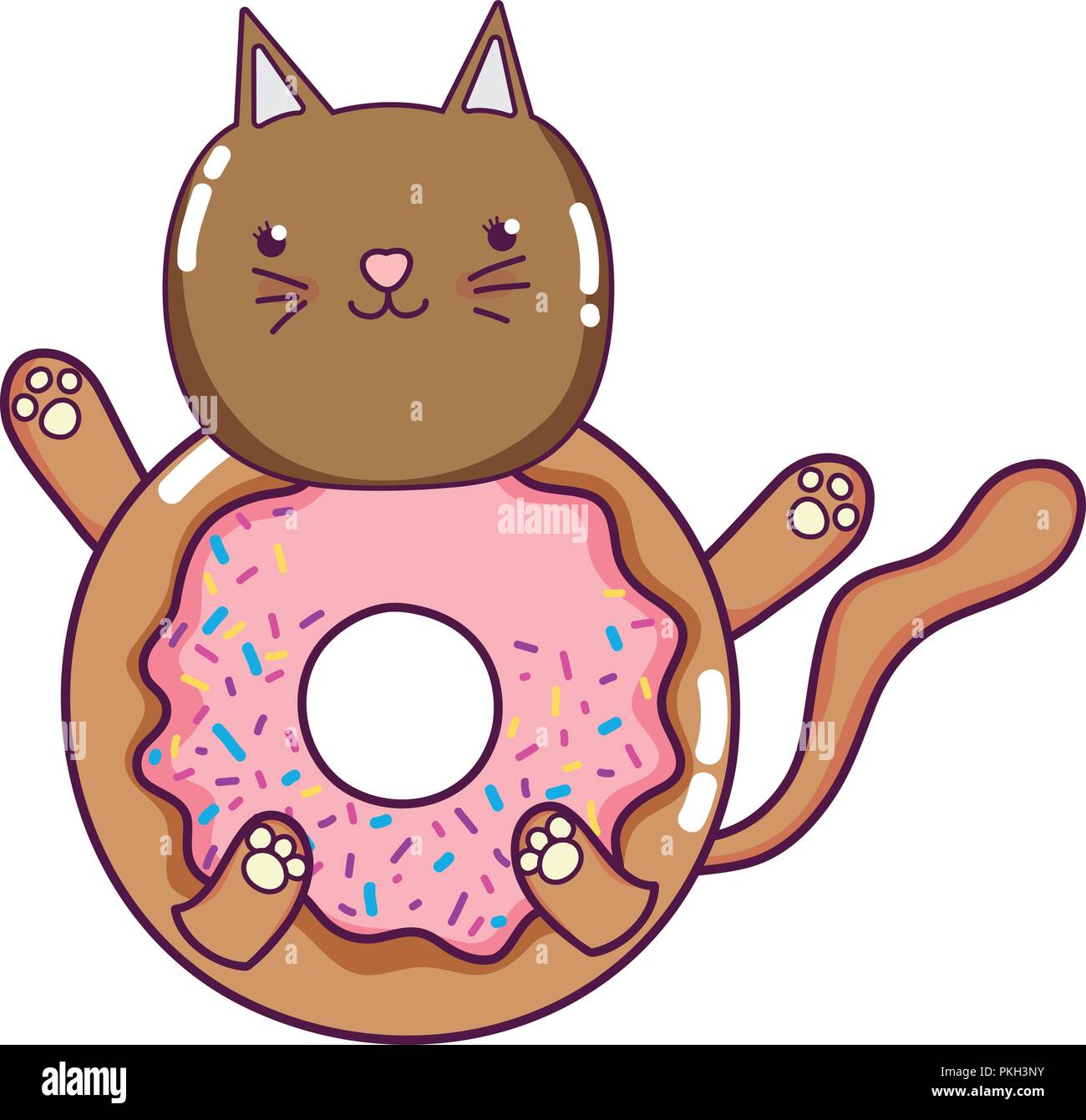kawaii happy cat donut style vector illustration Stock Vector Image