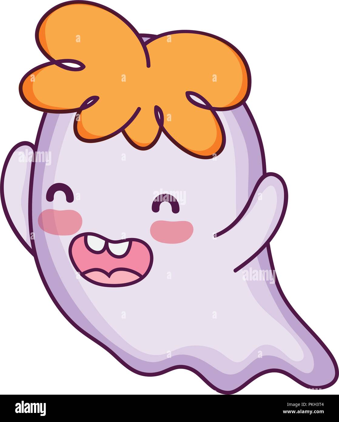 Happy Ghost Character With Curly Hair Vector Illustration Stock