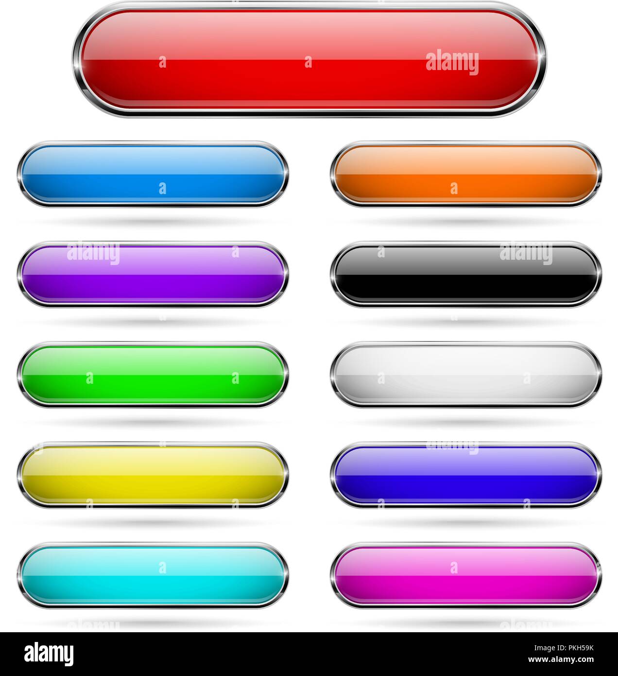 Colored glass 3d buttons with chrome frame. Oval icons Stock Vector