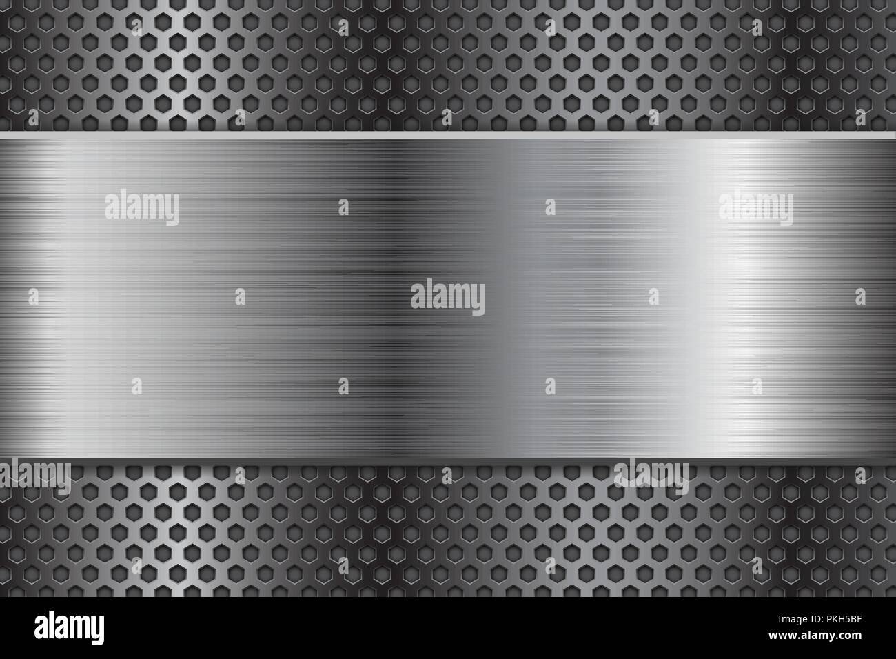 Metal background with perforation and brushed steel plate Stock Vector ...