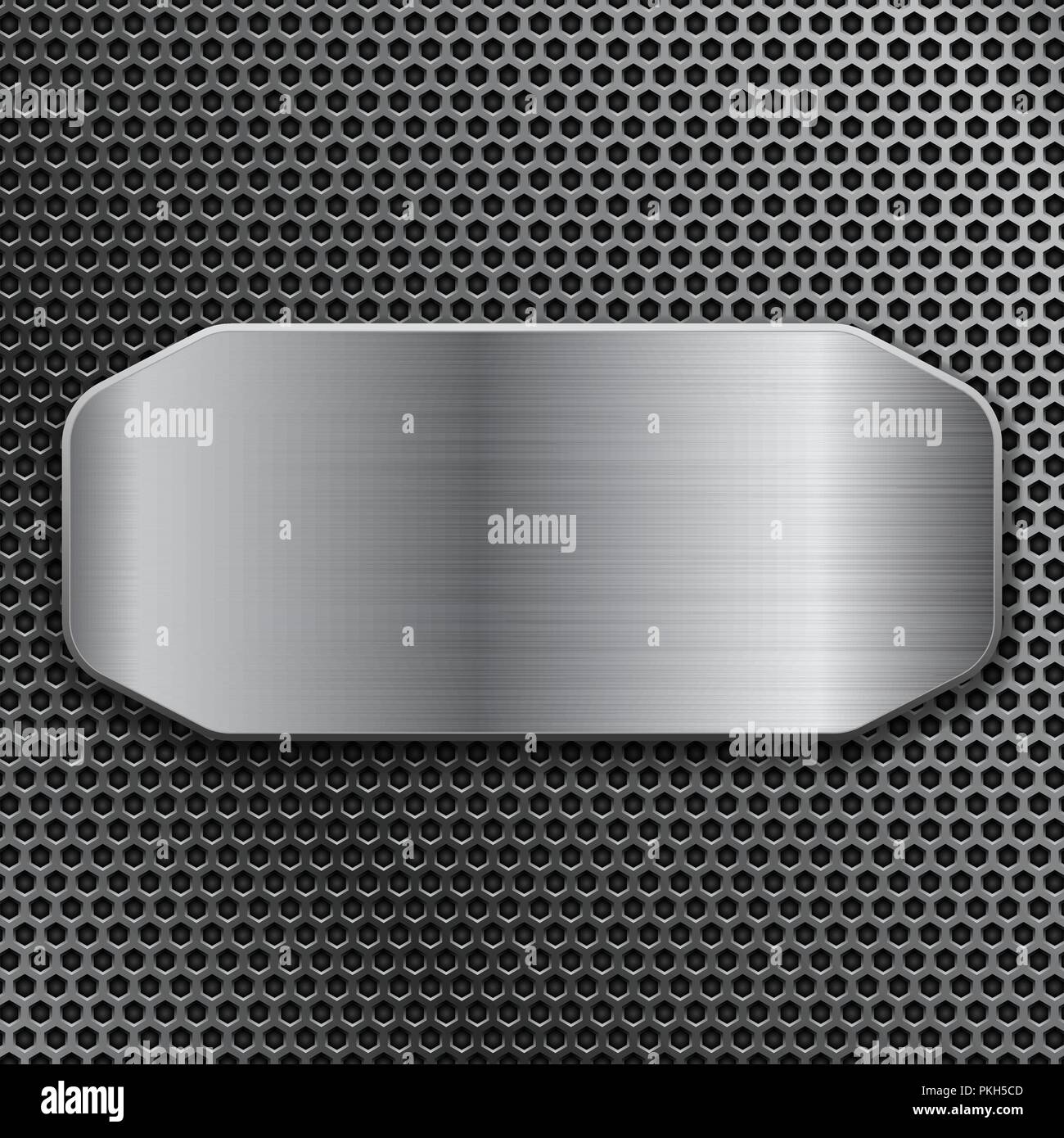 Brushed metal plate on perforated background Stock Vector