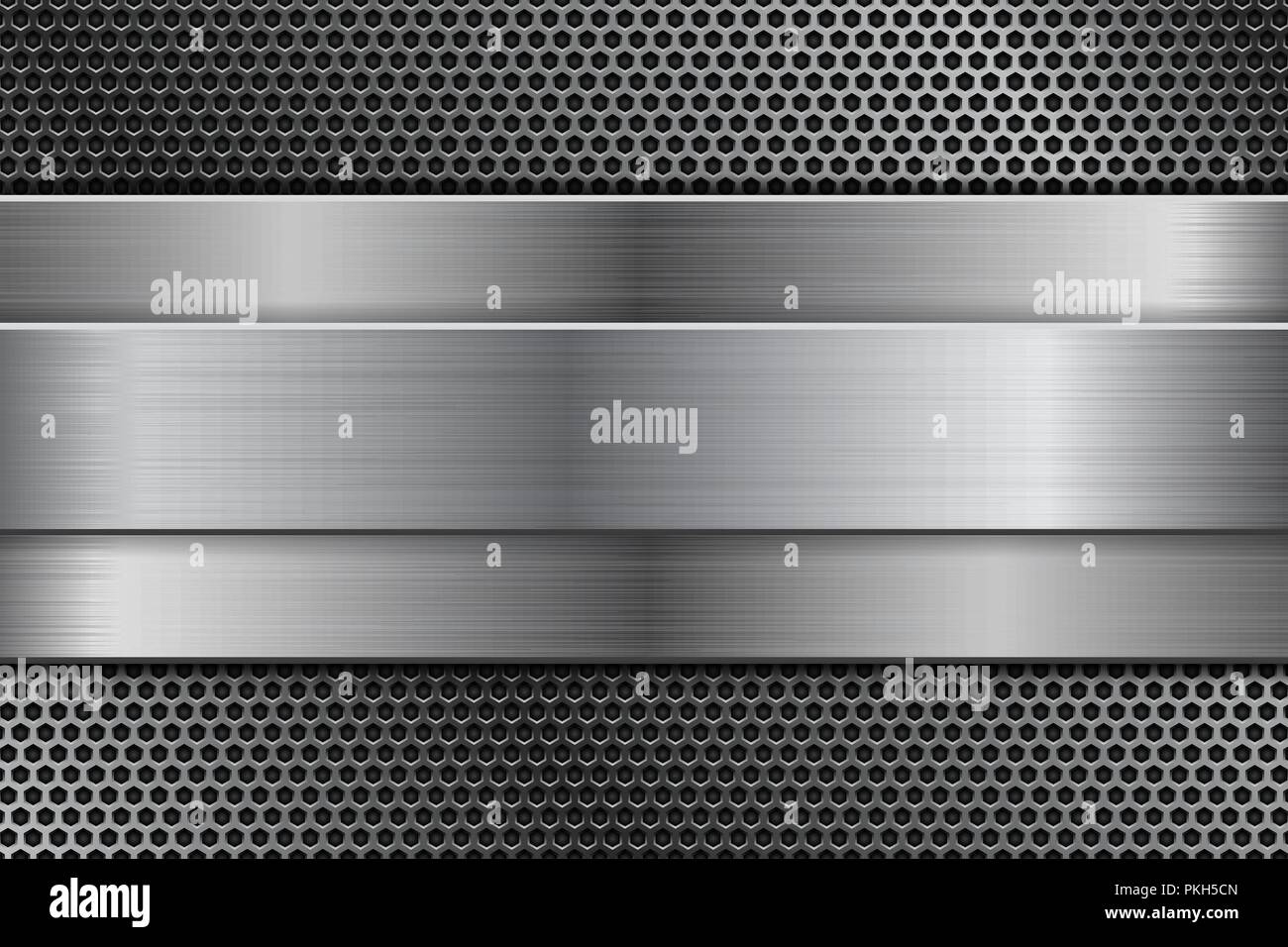 Metal background with perforation and brushed steel plate Stock Vector ...