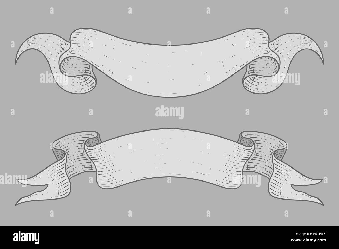Ribbon banners on gray background. Hand drawn sketch Stock Vector Image ...