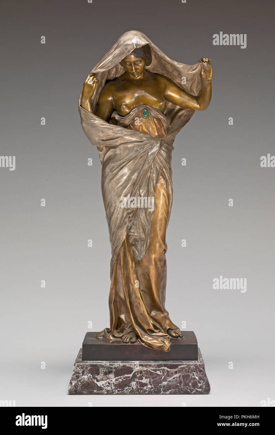 Nature Unveiling Herself before Science. Dated: model 1895/1899, cast c. 1900. Dimensions: height without base: 57.2 cm (22 1/2 in.). Medium: bronze with silvering and malachite. Museum: National Gallery of Art, Washington DC. Author: Louis-Ernest Barrias. Stock Photo