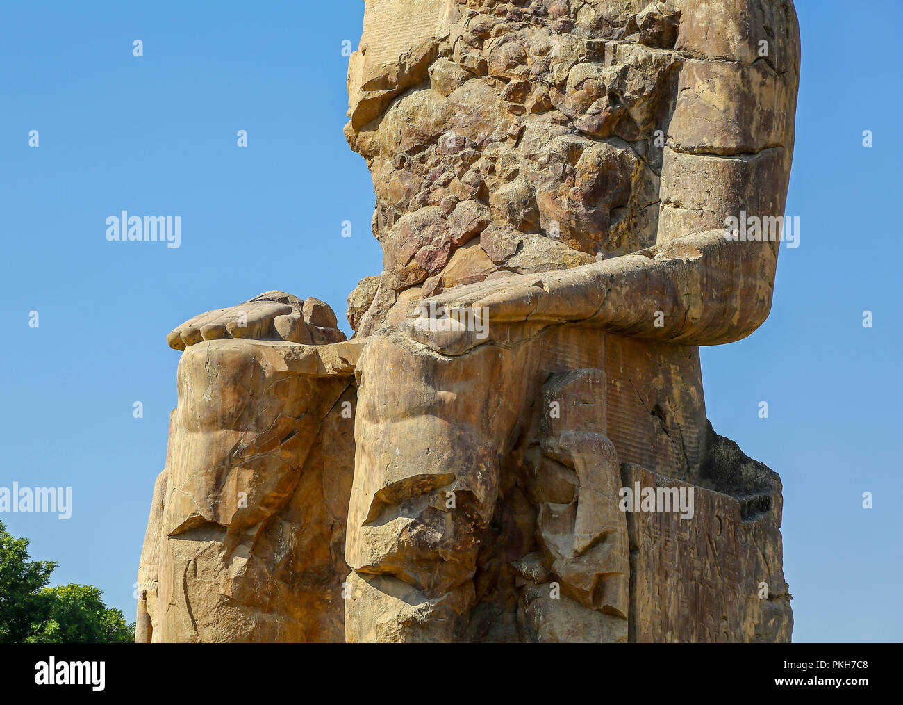 The Colossi of Memnon, two massive stone statues of the Pharaoh Amenhotep III, at the Theban Necropolis at Luxor, Egypt, Africa Stock Photo