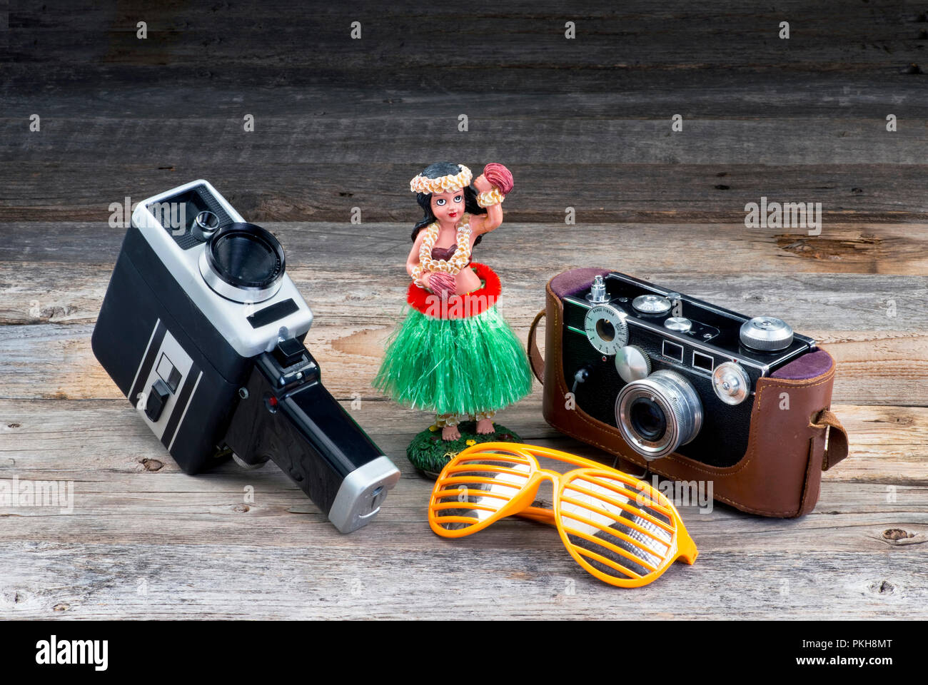 Going on vacation with old film and still camera with room for your type. Stock Photo