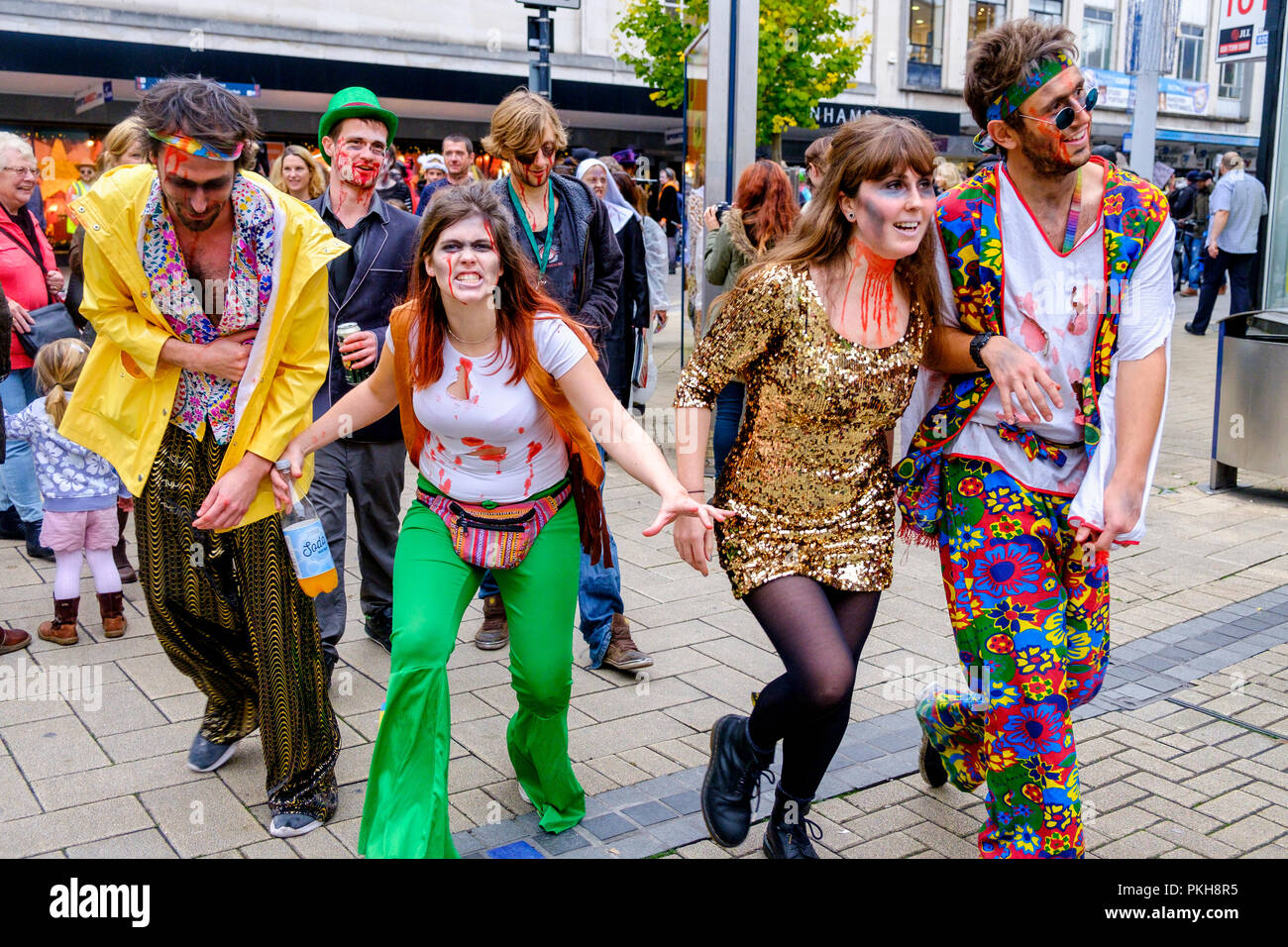 Bristol, UK. 28th Oct, 2017. People dressed as zombies are pictured as they take part in a zombie walk through the city centre. Stock Photo