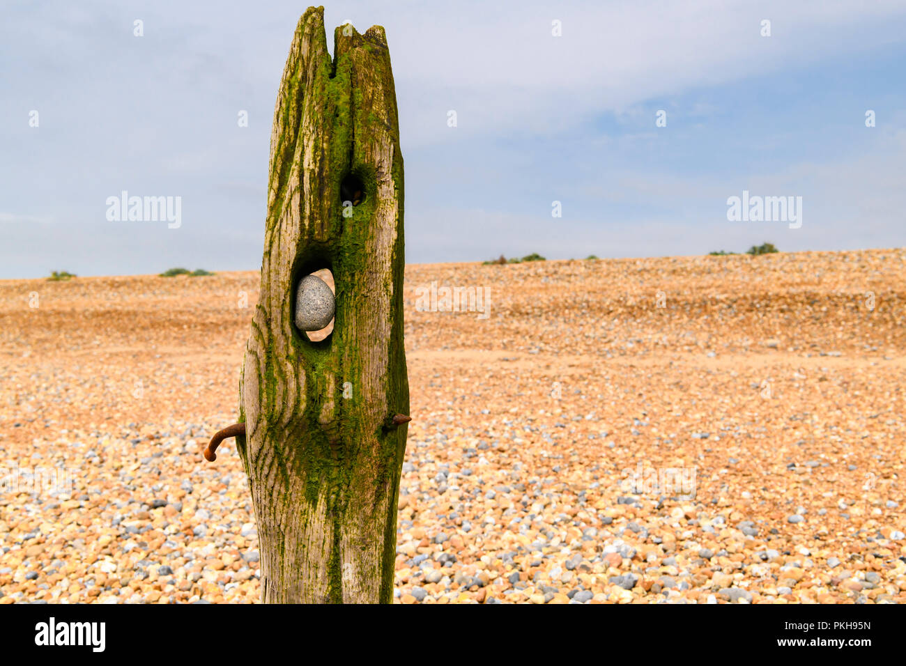 Naturally shaped old sea defences at Rye Bay, East Sussex, England. 30 August 2018 Stock Photo