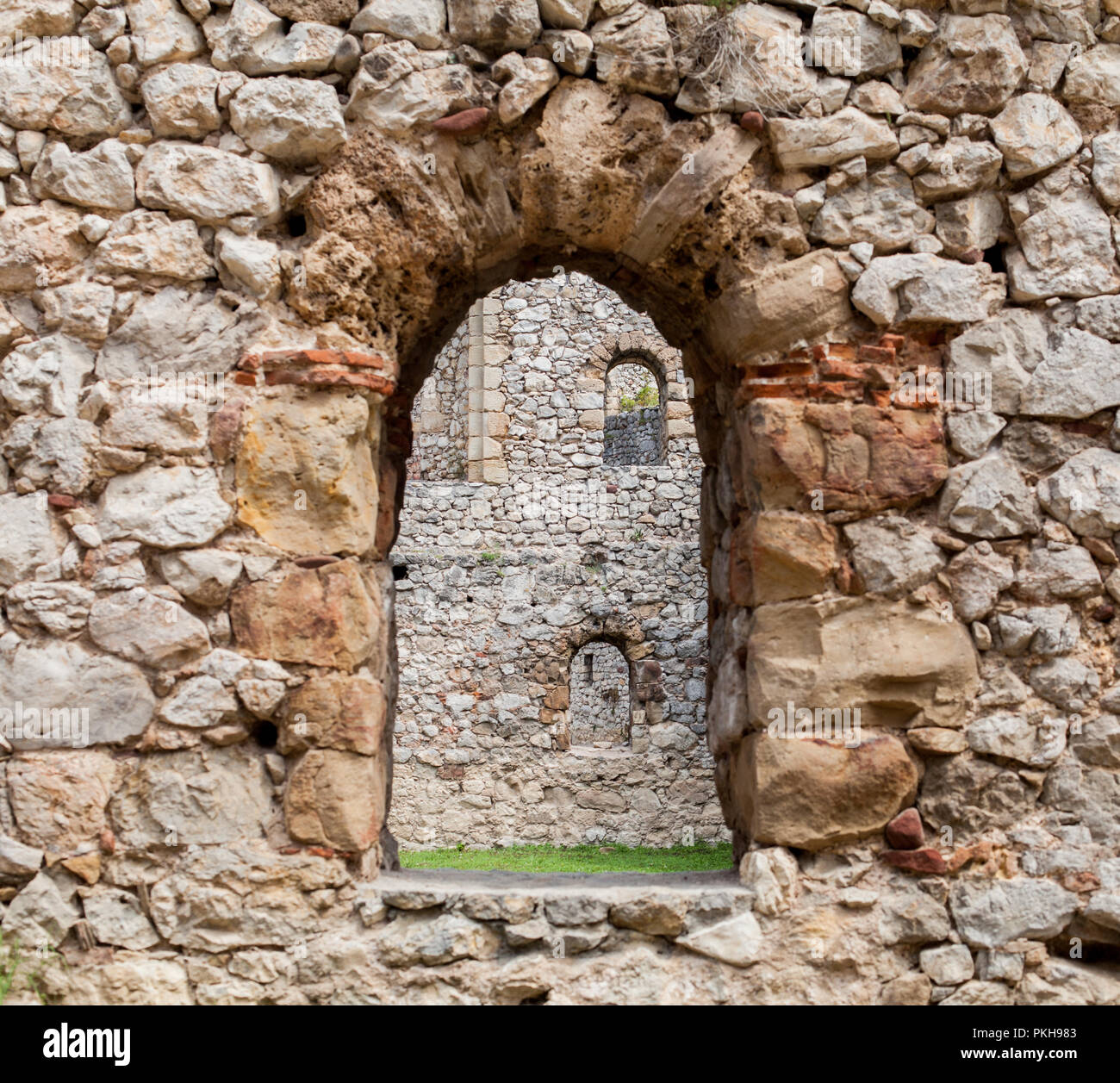Aged stone wall texture at medieval fortification Stock Photo - Alamy