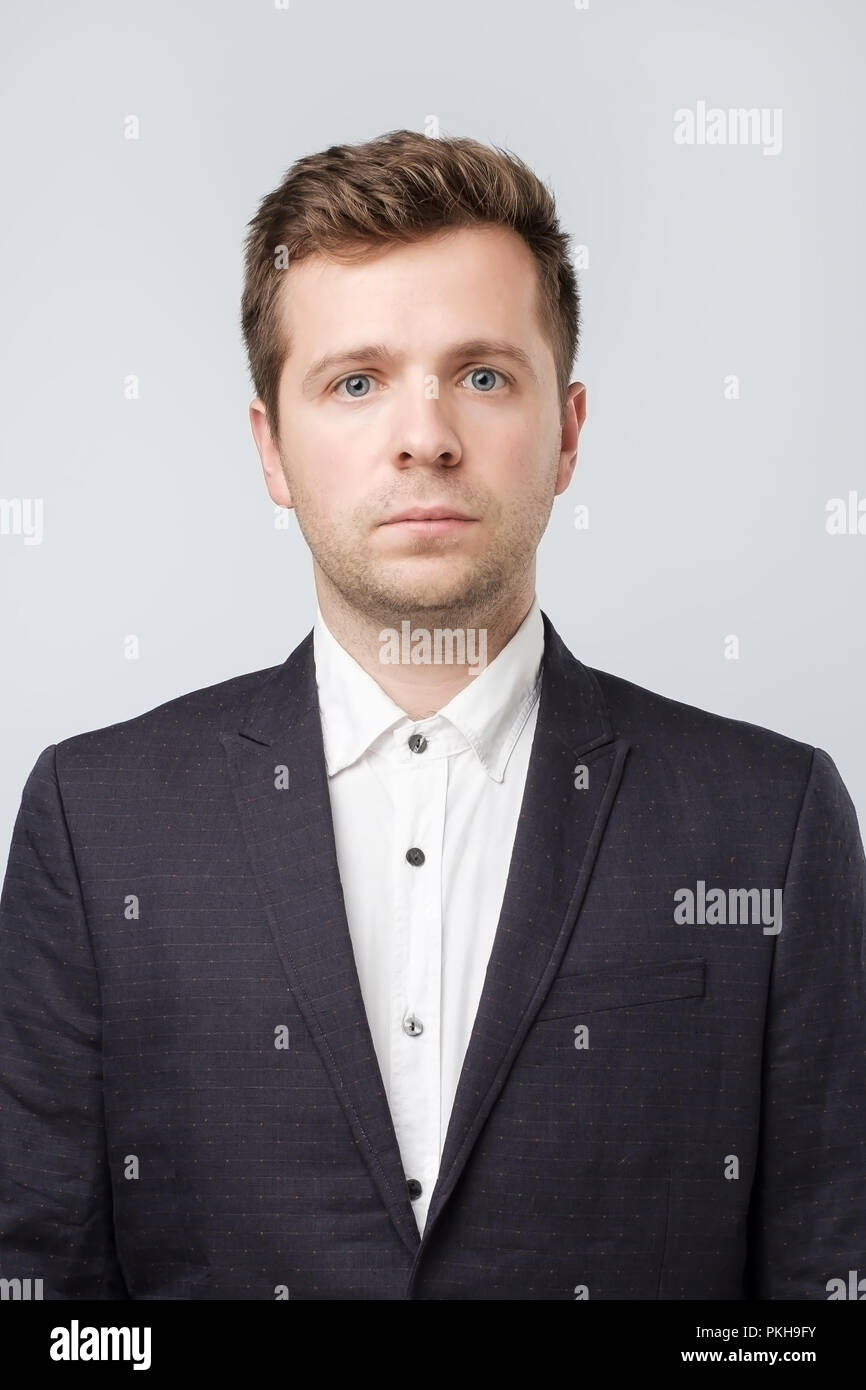 Photo for document or passport id. Mature caucasian man in suit Stock