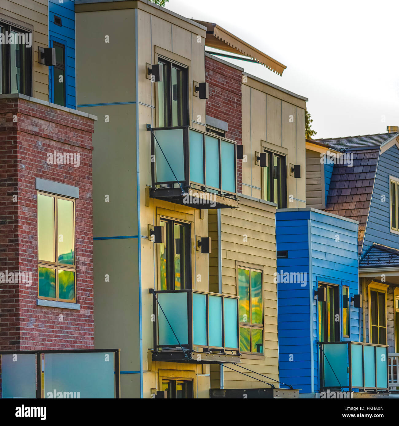 Vertical condos and balconies Park City square Stock Photo - Alamy