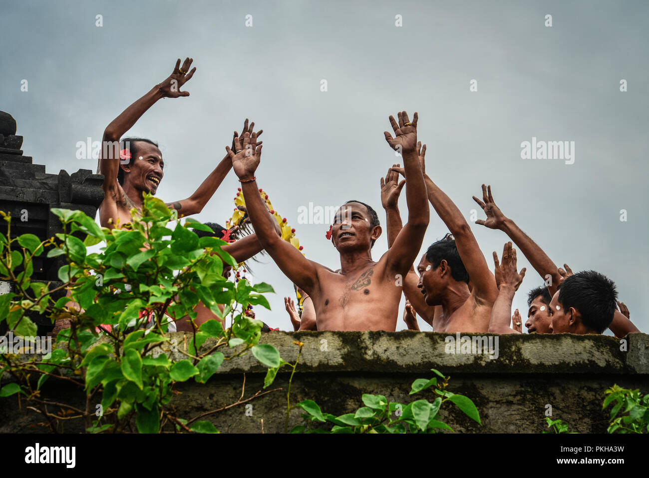 BALI, INDONESIA - JANUARY 22, 2018: Traditional Balinese Kecak dance at Uluwatu Temple on January 22, 2018 Bali, Indonesia Stock Photo