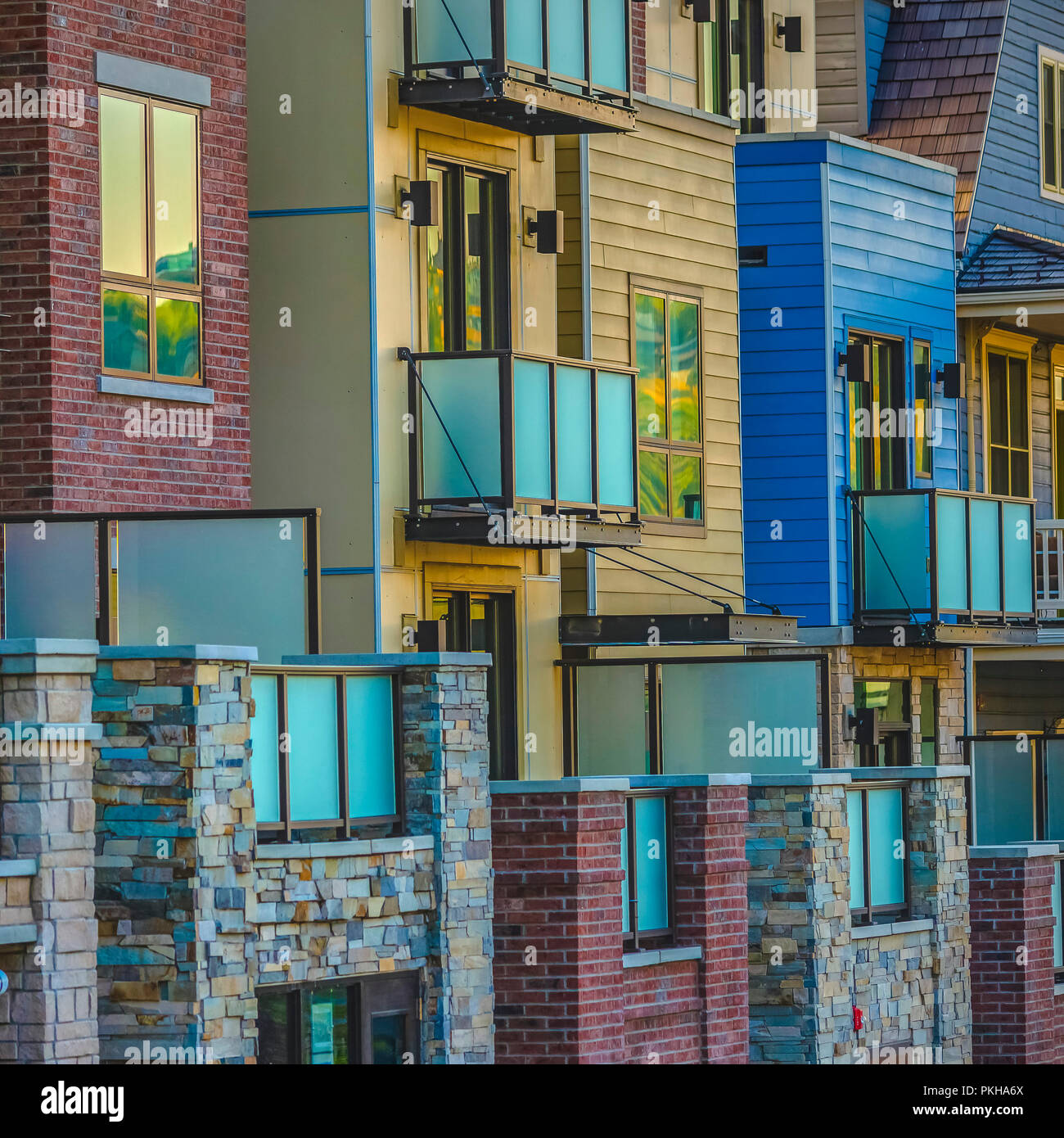 Vertical condos with balconies Park City square Stock Photo - Alamy