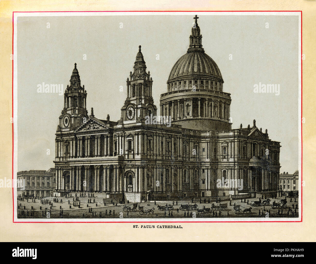 St Paul’s Cathedral, 1880 high quality steel engraving of the church built by Christopher Wren and finished in 1715 after the Great Fire of London in 1666 destroyed the Medieval building Stock Photo