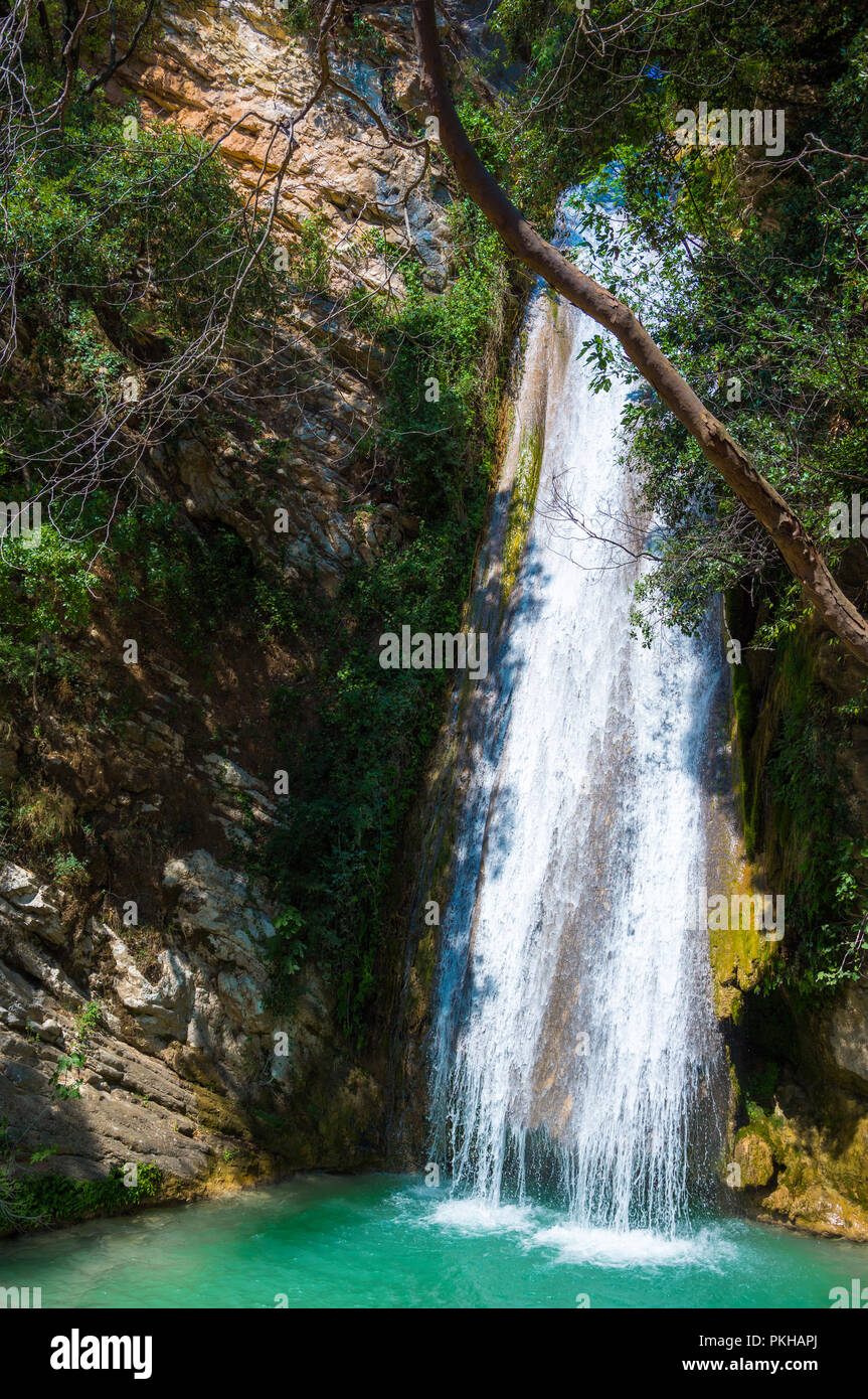 Waterfall in the Neda. The Neda is a river in the western Peloponnese ...