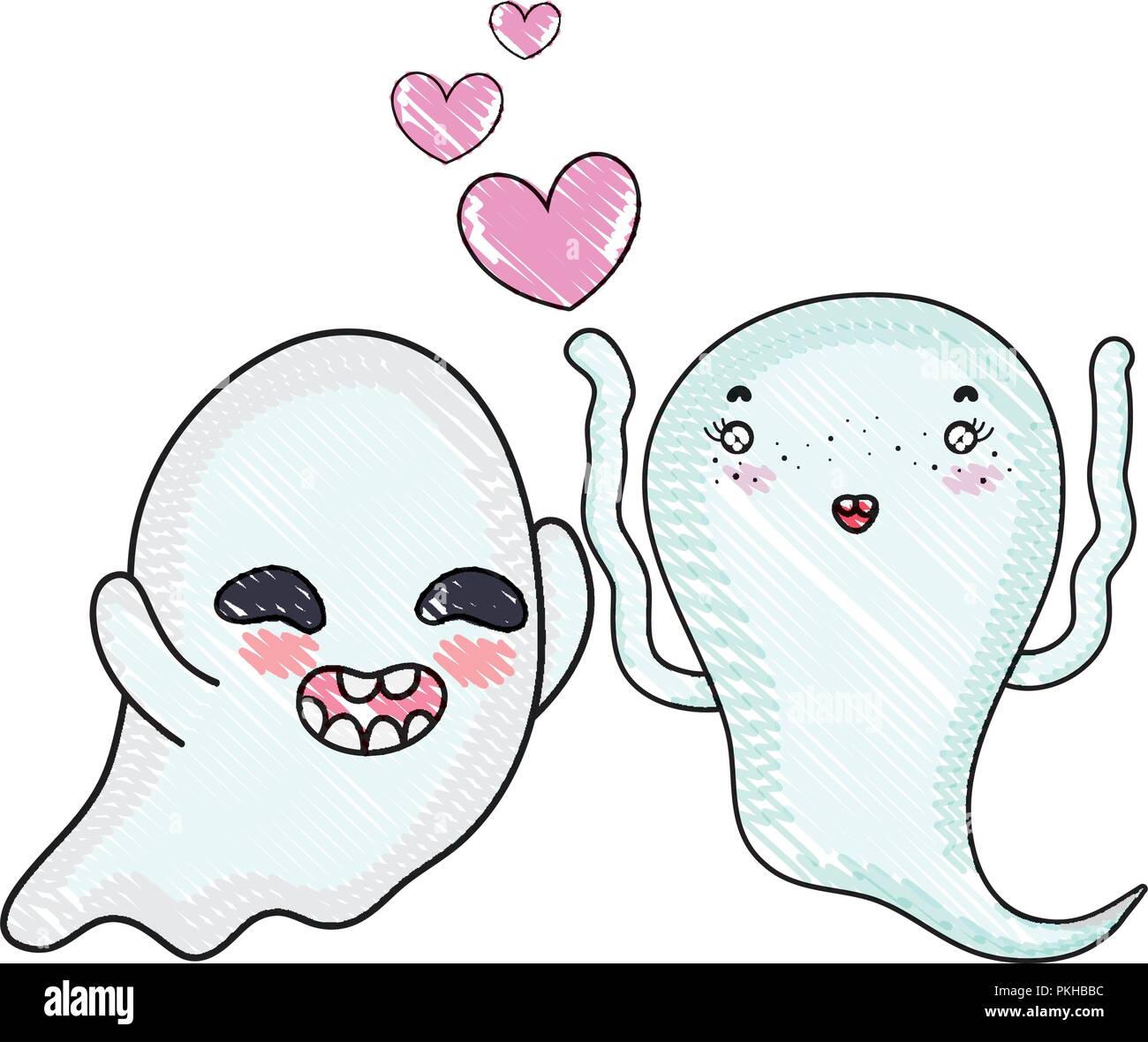 grated funny ghost couple character with hearts Stock Vector Image ...