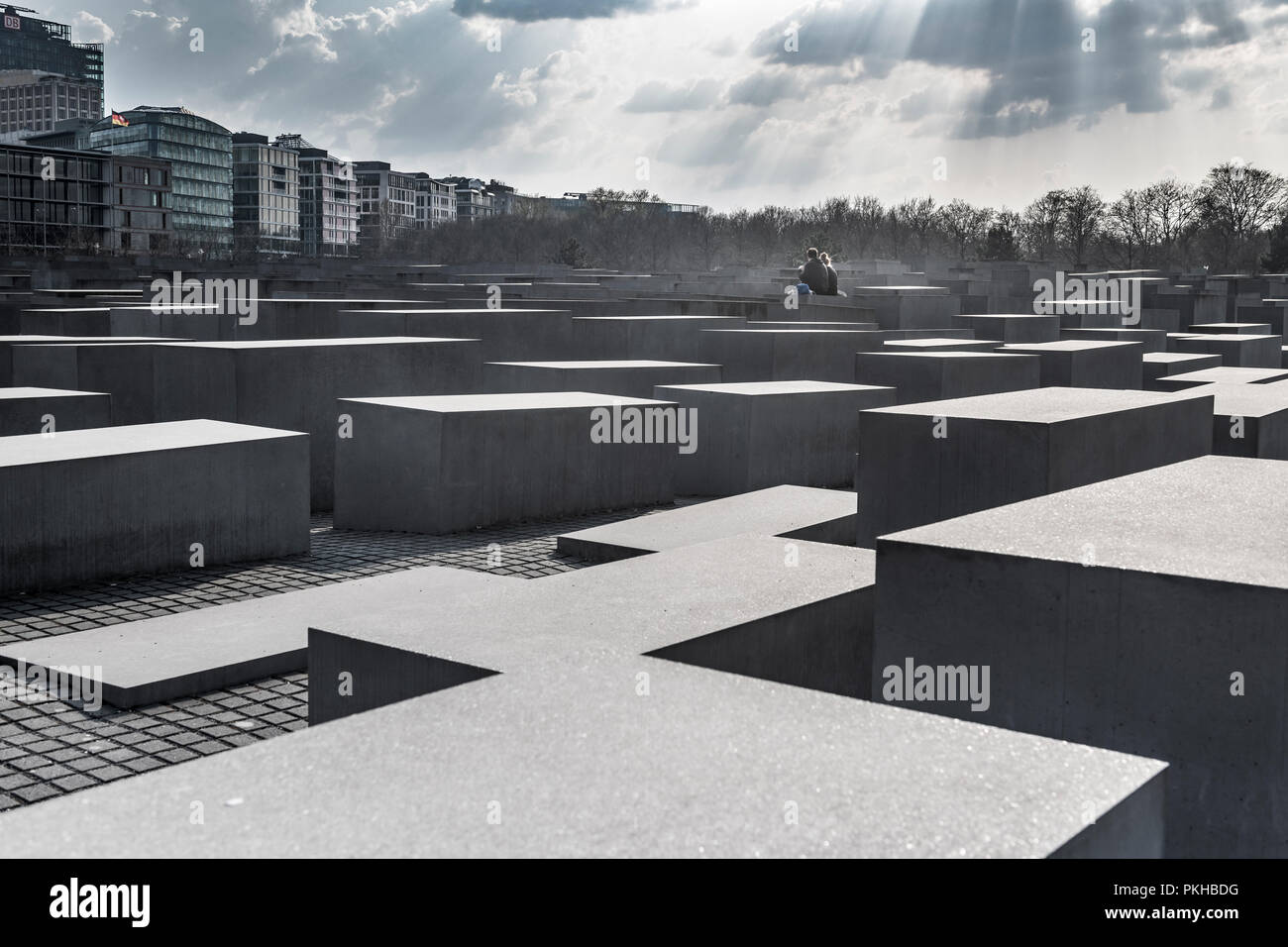 The Holocaust Memorial in Berlin is a memorial to the murdered Jews of Europe, designed by architect Peter Eisenman and engineer Buro Happold. Stock Photo