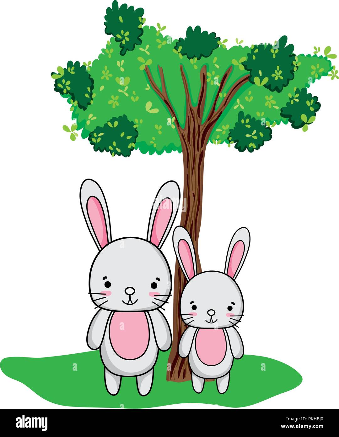 cute couple rabbit animal and tree Stock Vector Image & Art - Alamy