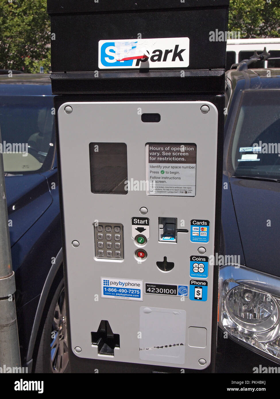 SFPark multi-space parking meter in San Francisco Civic Center, California Stock Photo