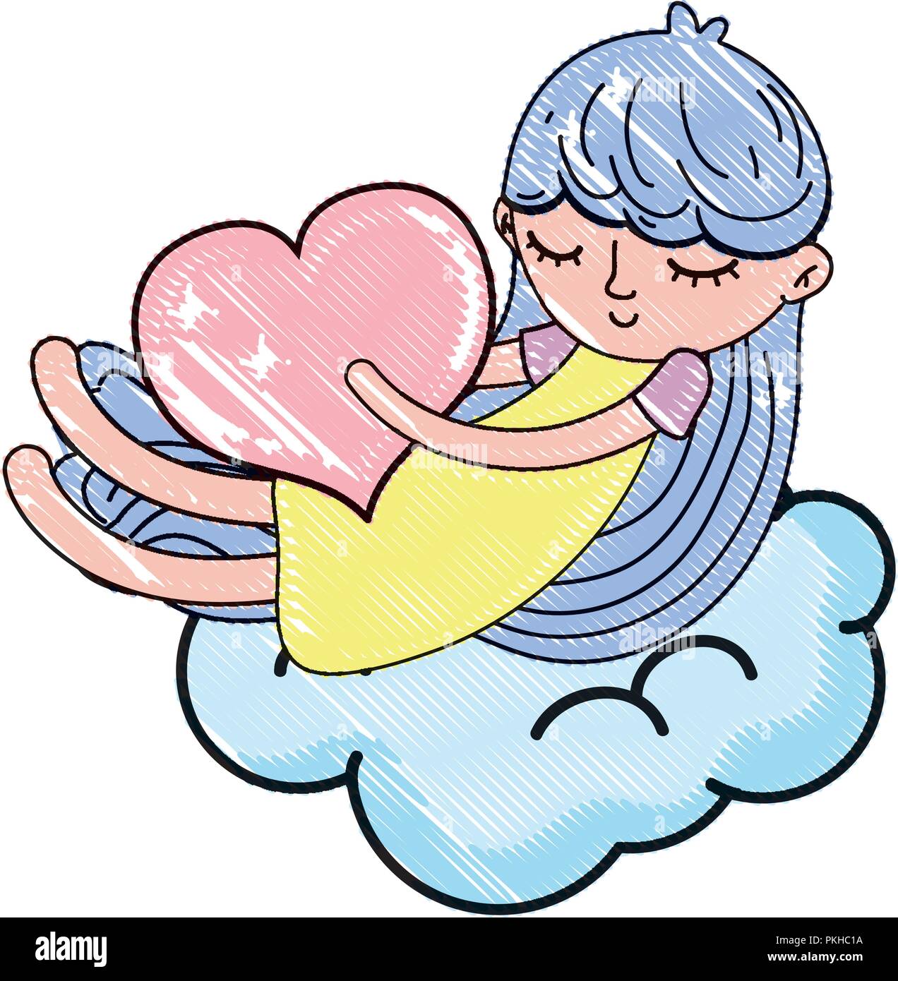 scribbled sleeping girl with heart and fluffy cloud Stock Vector Image ...