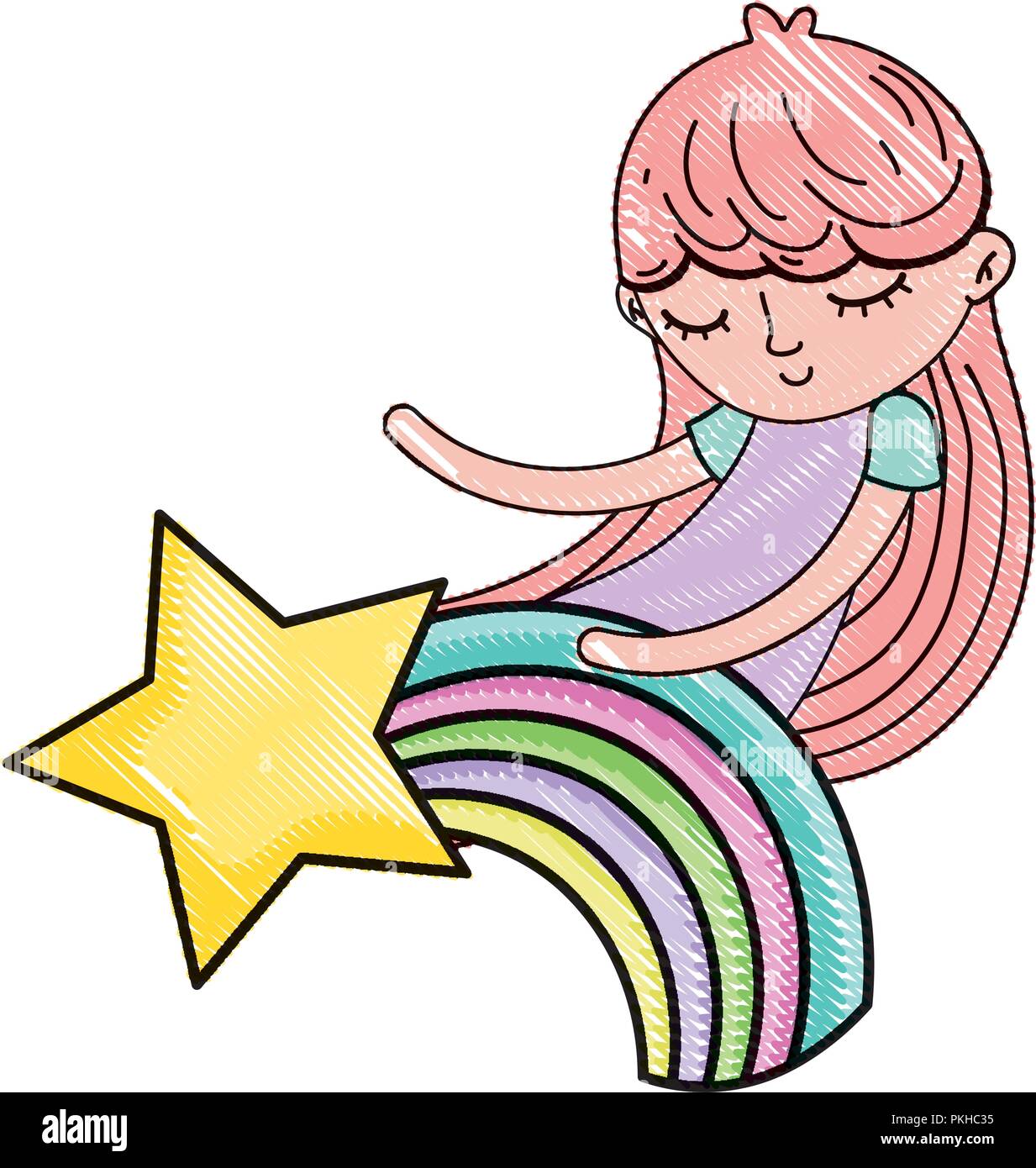 scribbled sleeping girl with nice rainbow and star Stock Vector Image ...