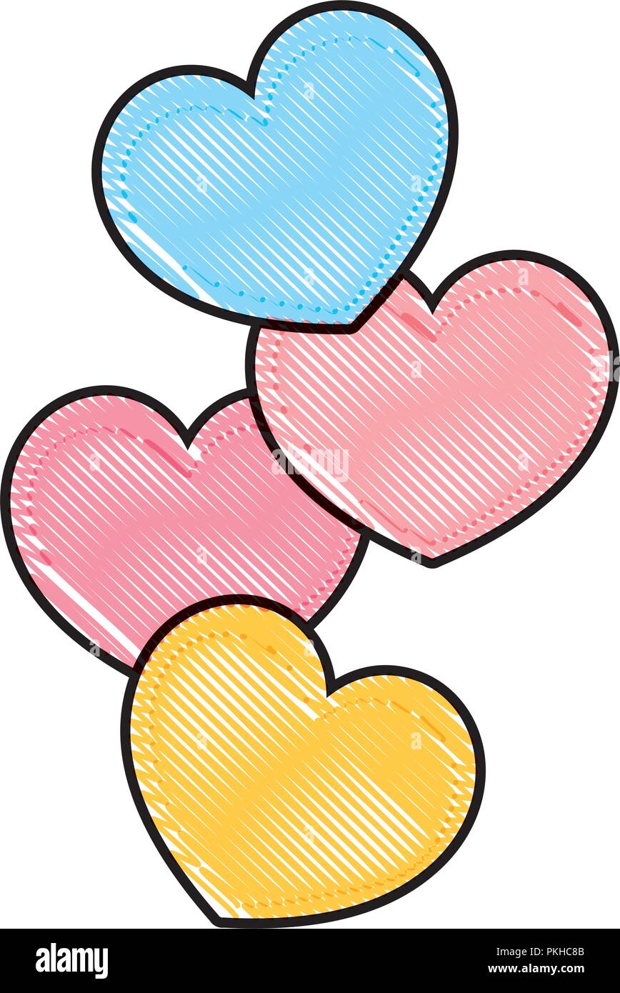 scribbled nice hearts shapes decoration style Stock Vector