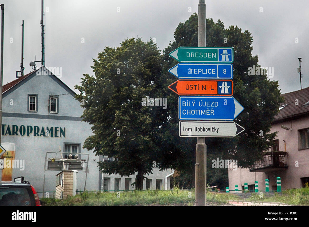 Multiple Traffic Signs On The Eu Border Of Hungary And Germany Near The Autobahn Towards Teplice And Dresden Stock Photo Alamy