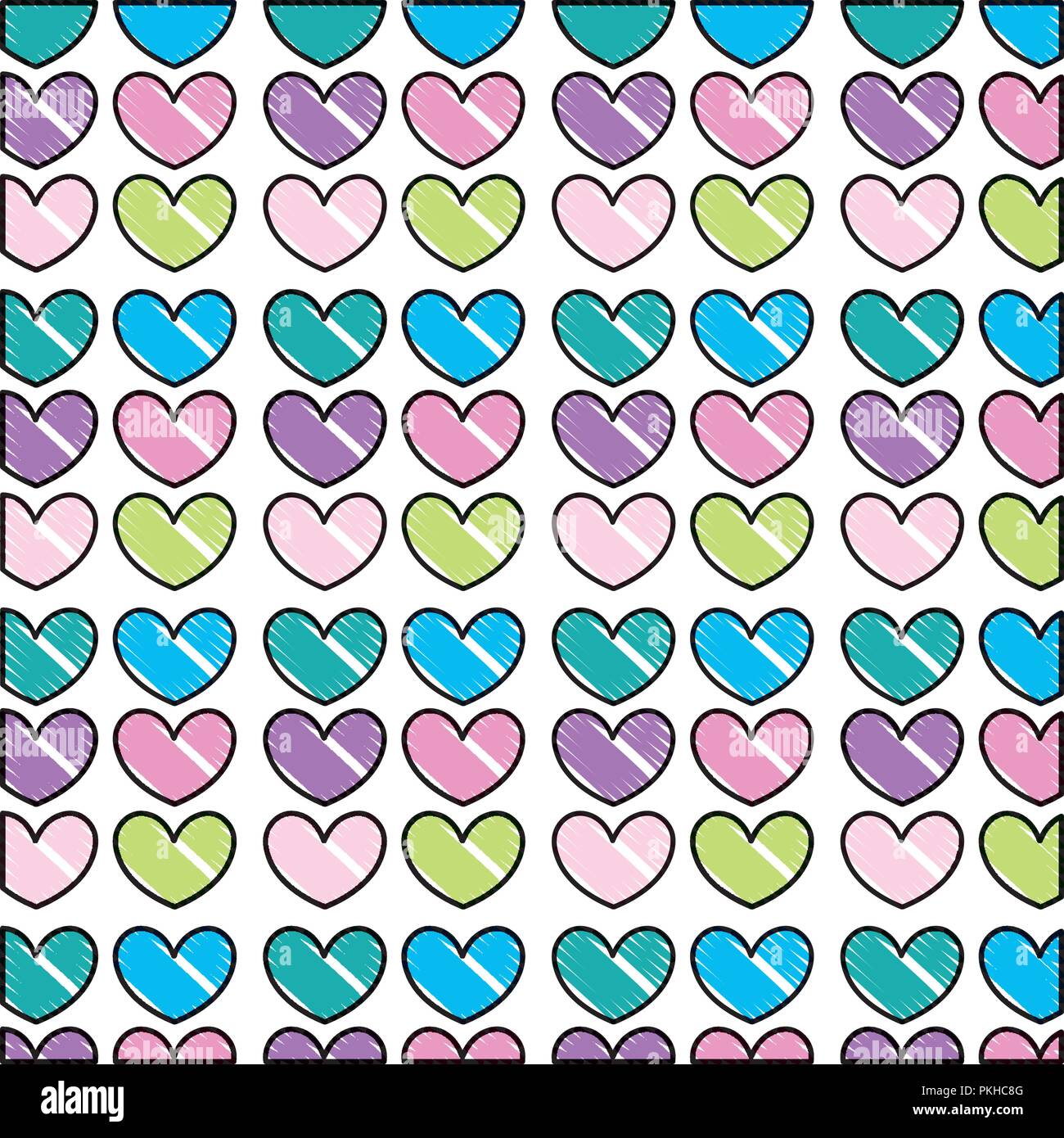 scribbled nice hearts shapes decoration background Stock Vector