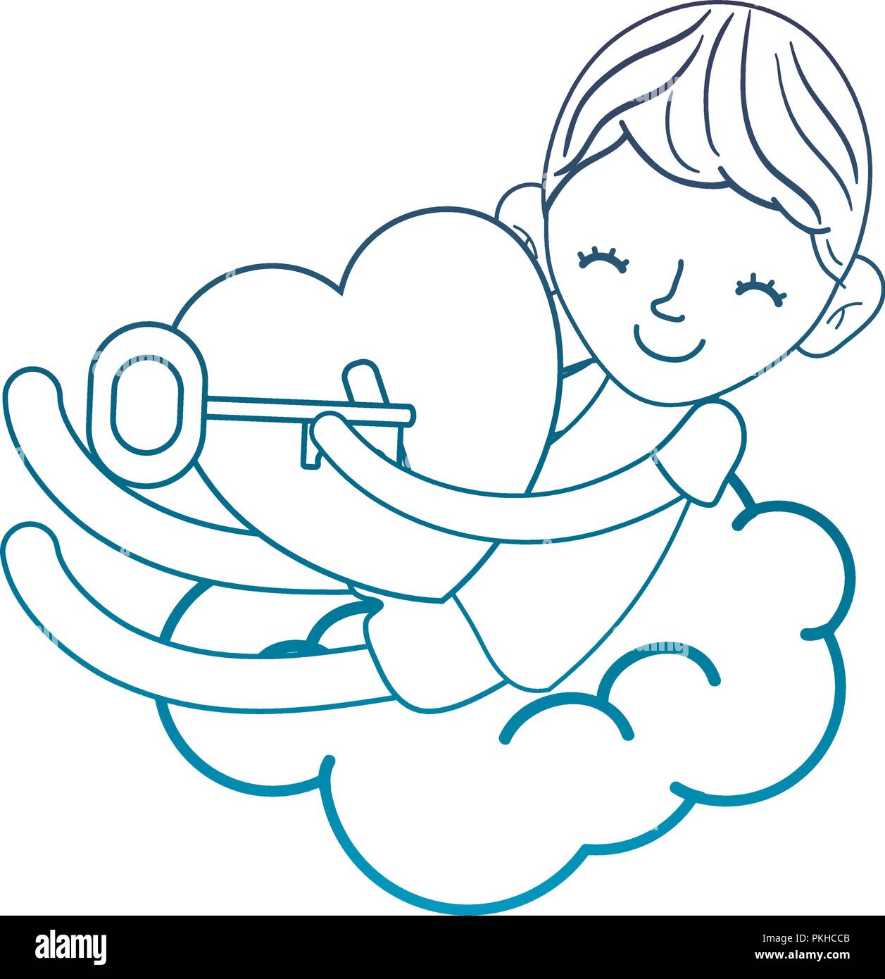 degraded outline sleeping boy with heart padlock and key stock vector image art alamy alamy