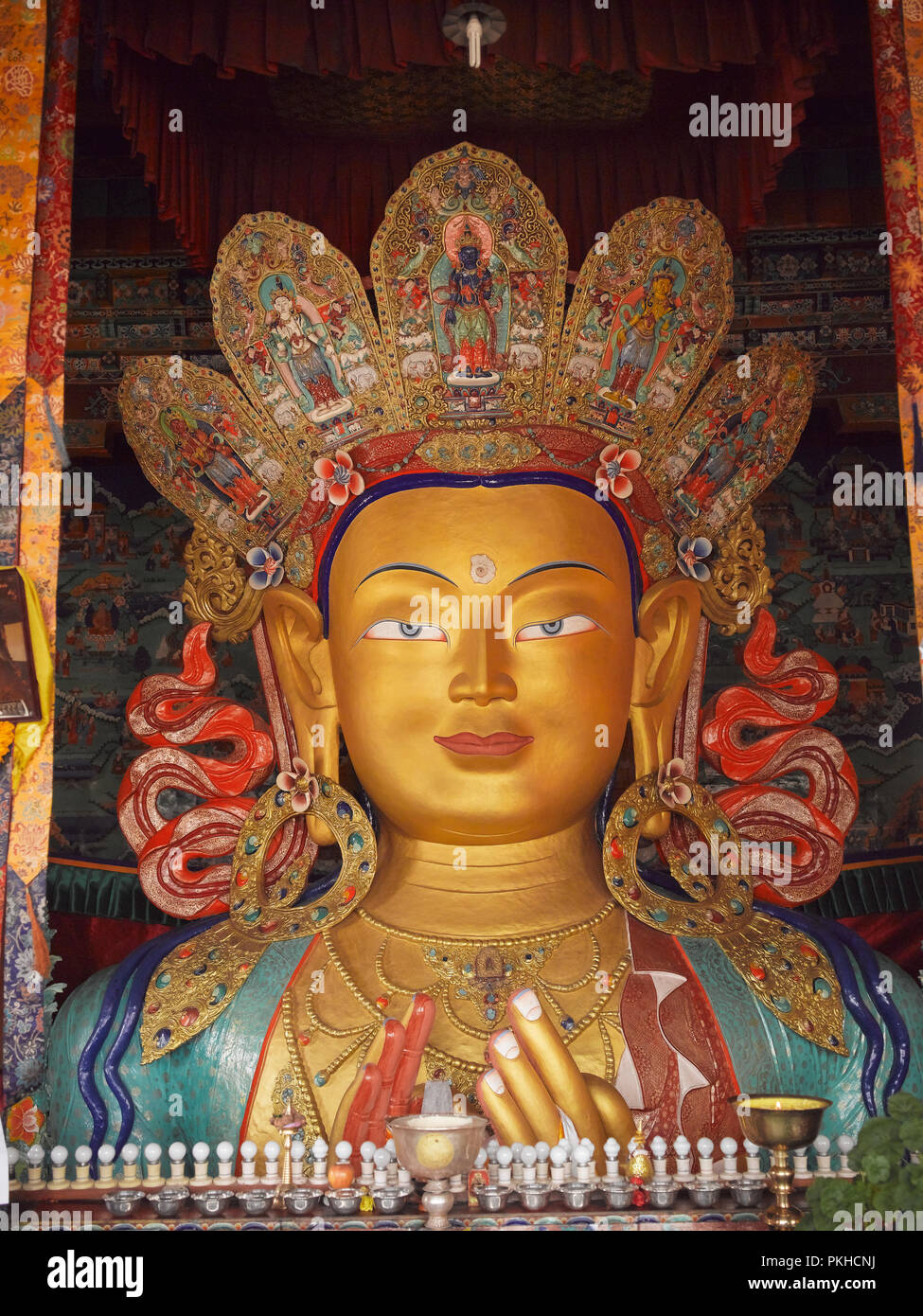 IDOL OF MAITREYA BUDDHA IN Lamayaru monastery, Ladakh, Kashmir Stock Photo