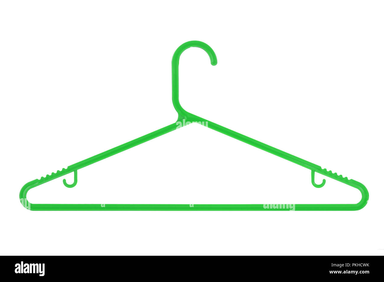 Green plastic coat hanger isolated on a white background Stock Photo