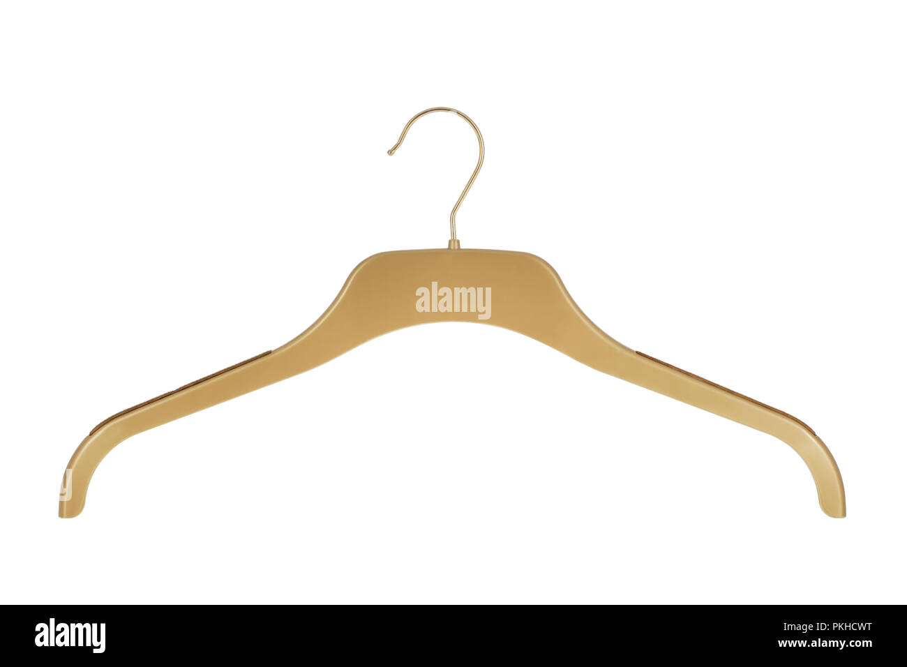 Gold colored clothes hanger isolated on a white background Stock Photo