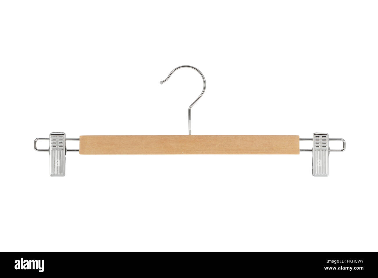 Wood and metal pants / skirt hanger isolated on a white background Stock Photo