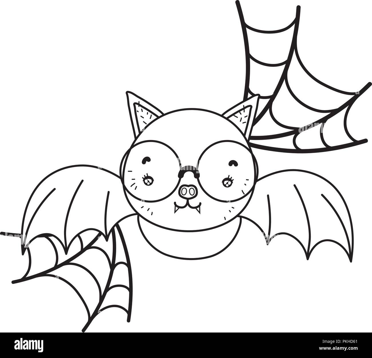 outline bat flying wearing glasses and spiderweb Stock Vector
