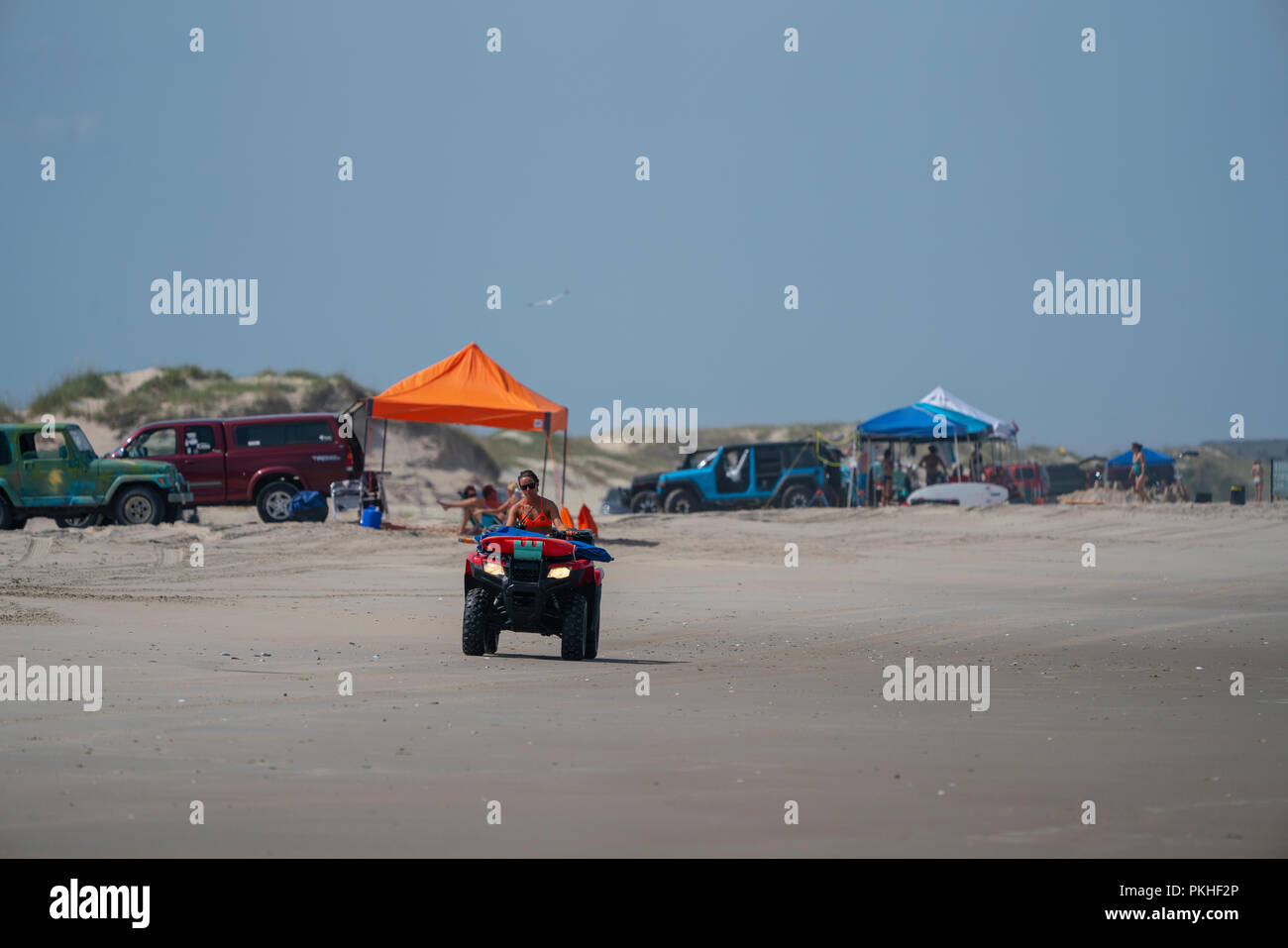 Lifeguard drives a ATV on the beach in Carova 4x4 section of beach in