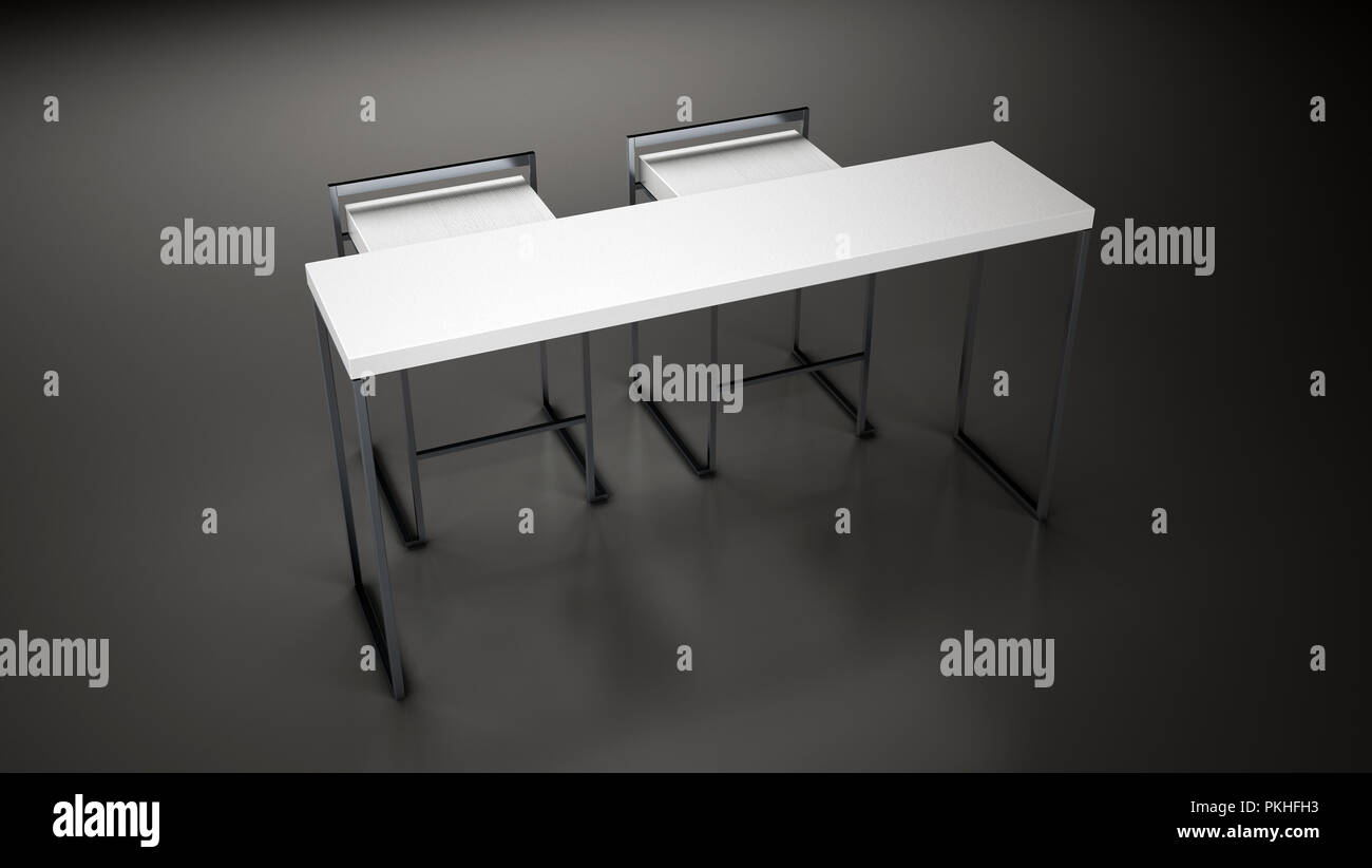 Table & Chair,3d rendering,3d illustration,White Table,White chair,Chair,Table,Steel Legs, Gray,Gray Background,White Table & Chair, Counter,Modern Stock Photo