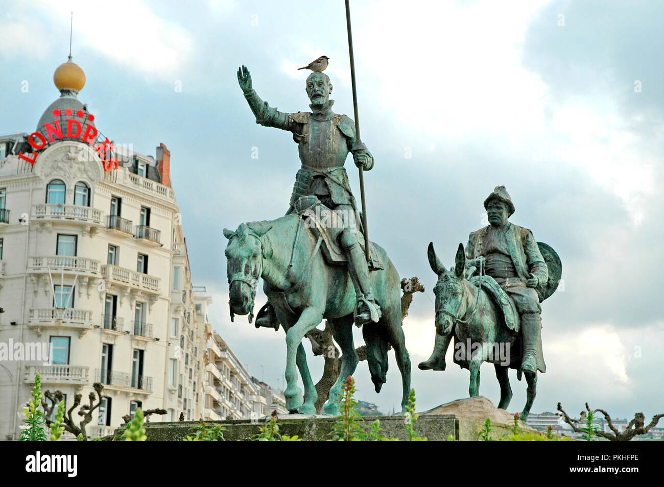 Statue of Don Quixote de la Mancha and Sancho Panza at San Sebastian. Spain Stock Photo