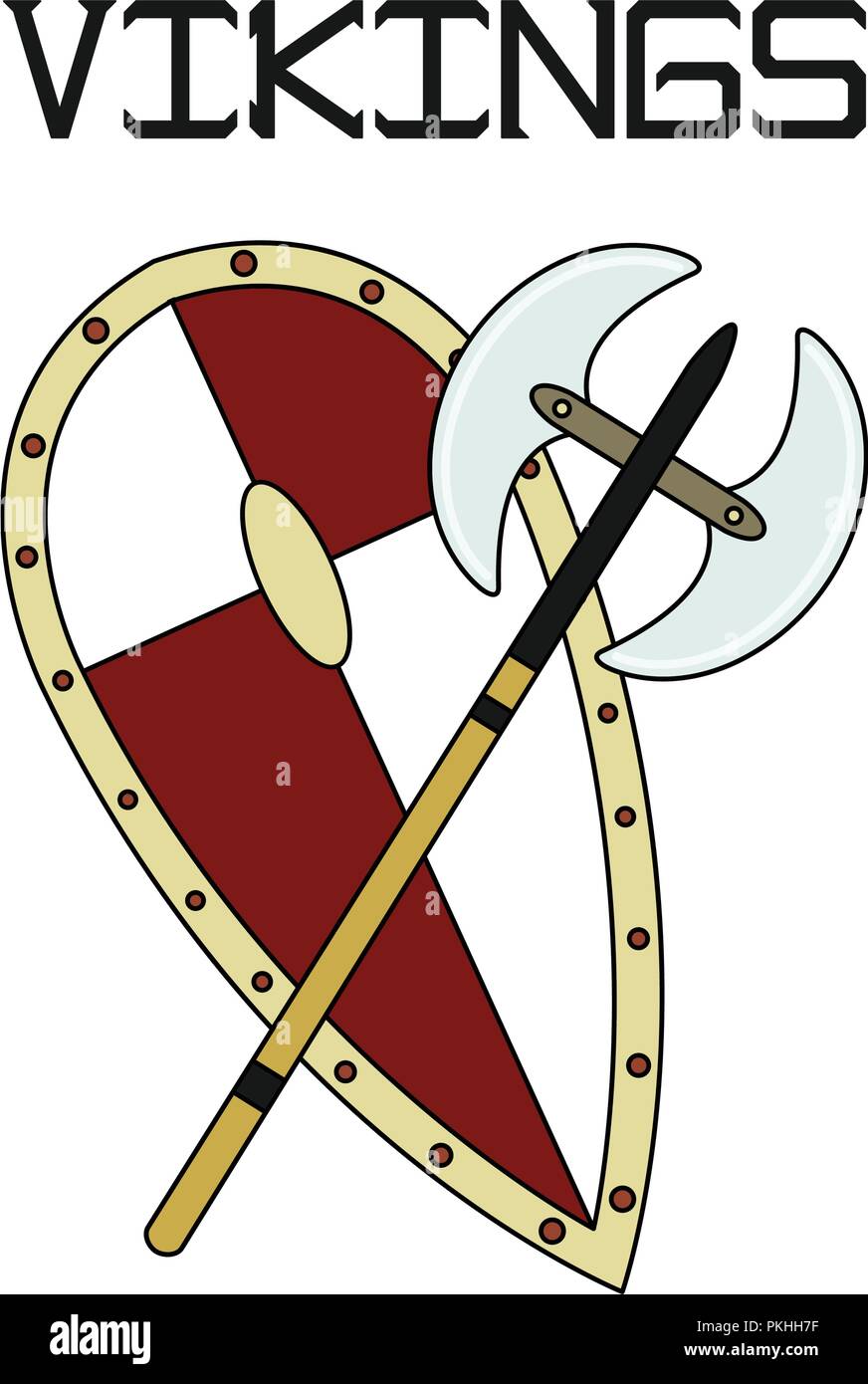 Bright vector illustration of the Scandinavian life. Fighting tools of Vikings. Stock Vector