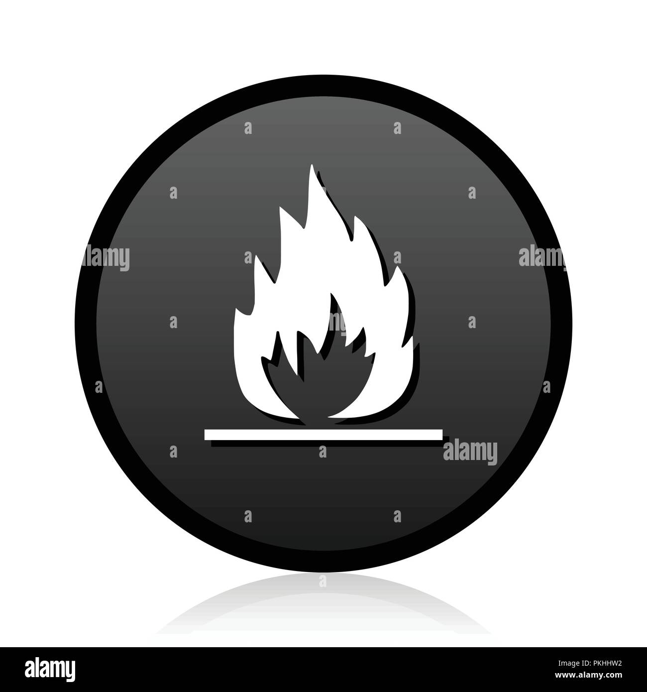 Black round vector Flame silver metallic chrome round web icon on white ...