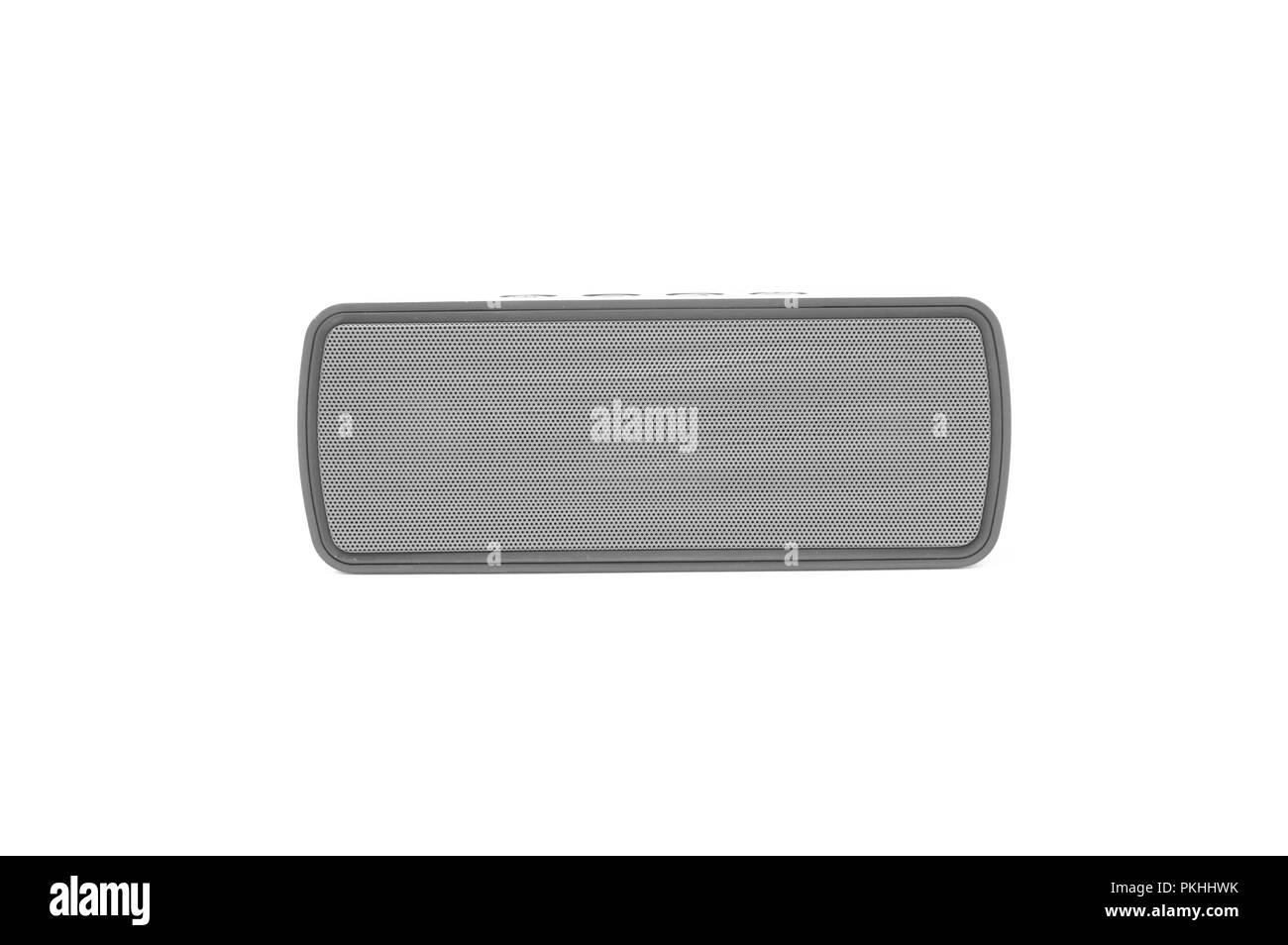 An isolated bluetooth speaker on a white background. Stock Photo
