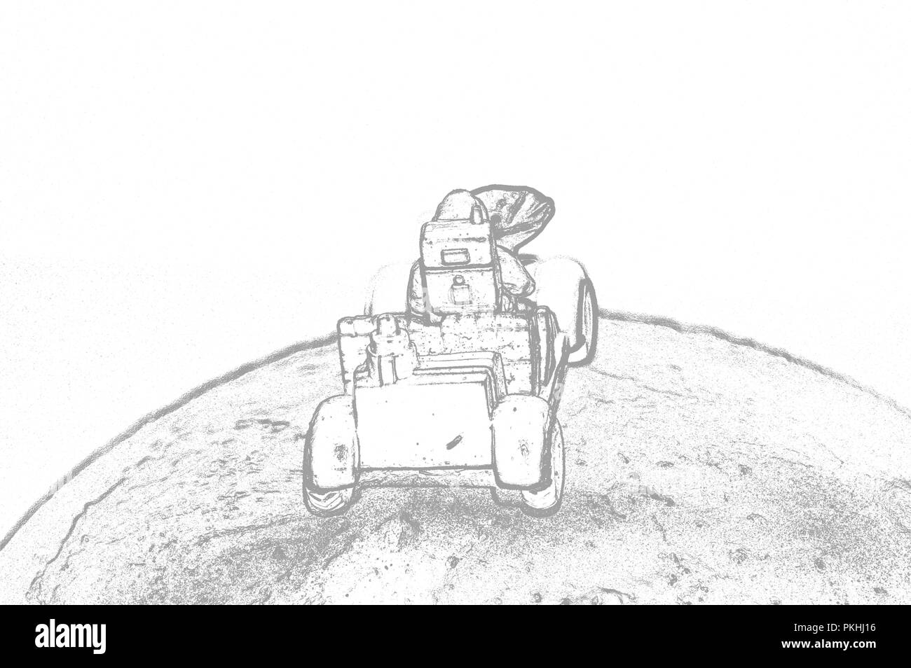 An astronaut on the moon rover on the moon. Illustration Stock Photo