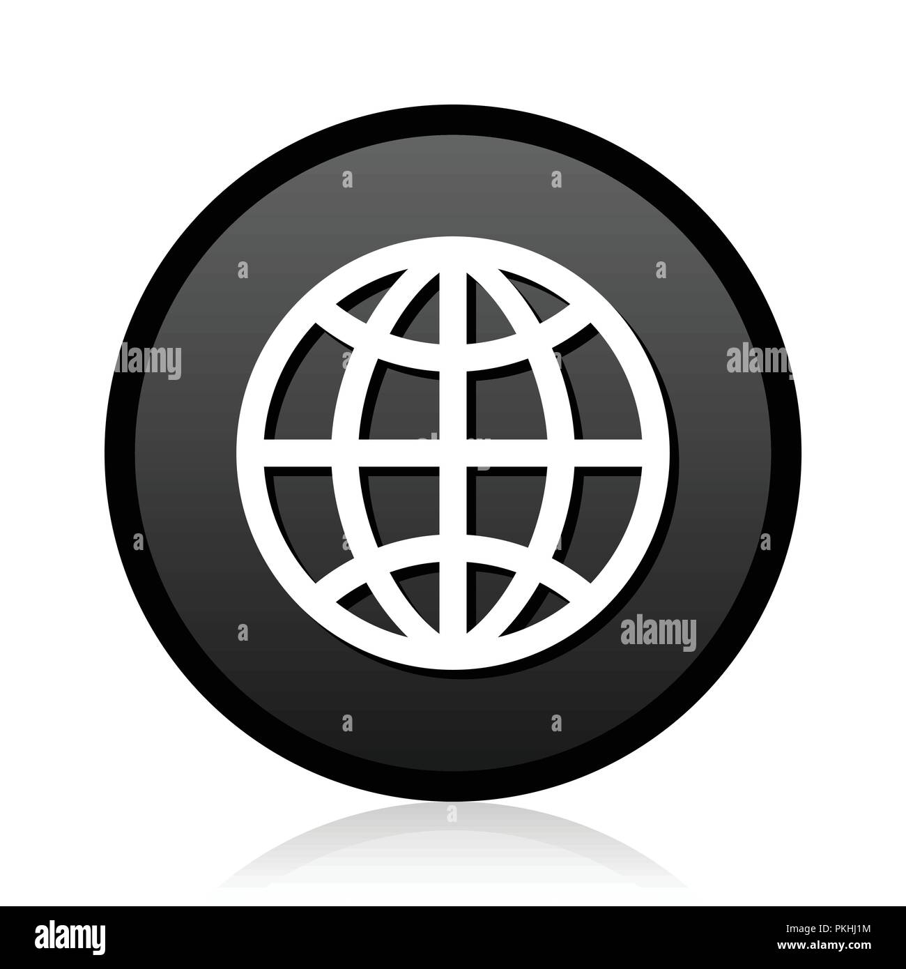 Black round vector Globe silver metallic chrome round web icon on white ...